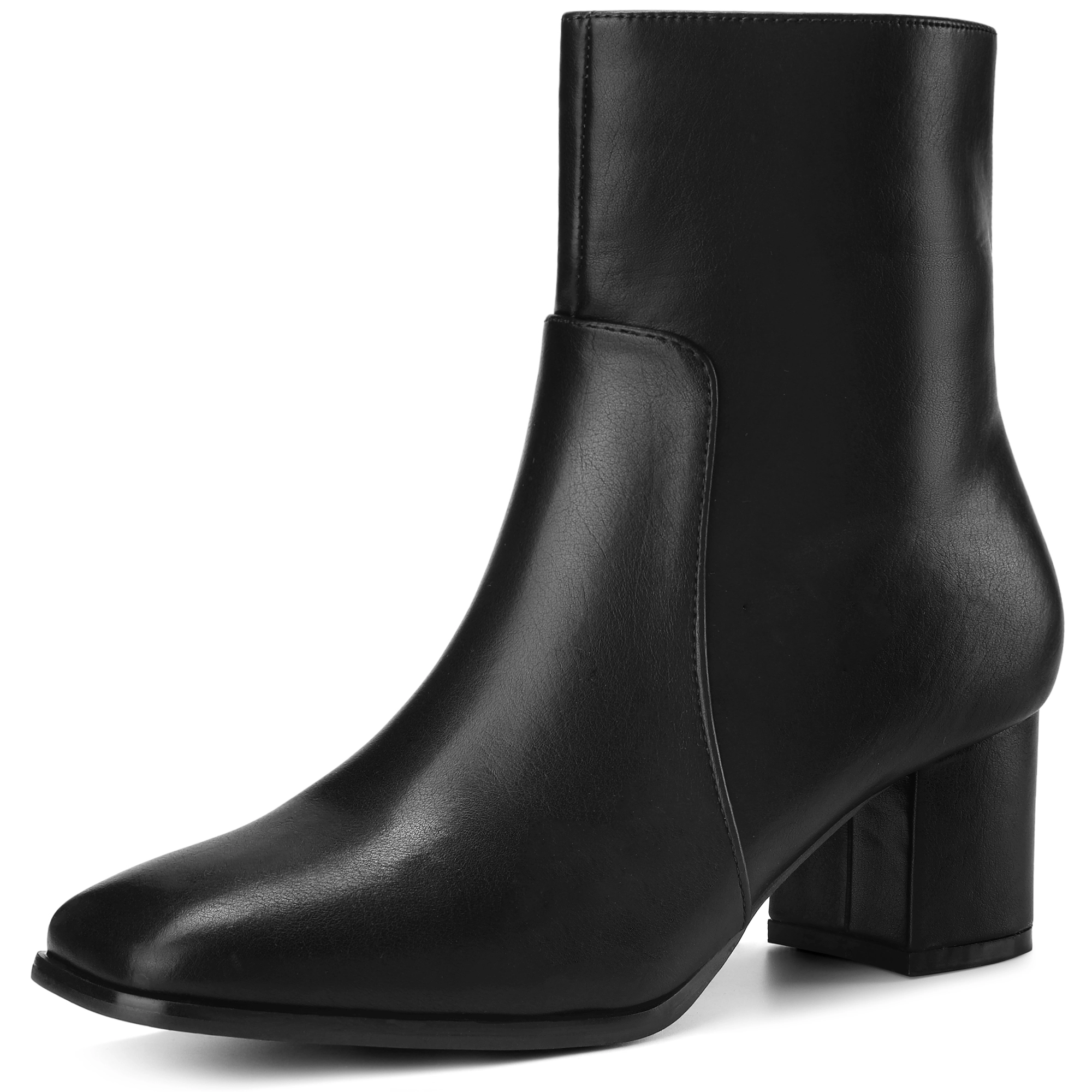 BLISSFUL STEP Women's Square Toe Side Zip Chunky Heel Ankle Boots
