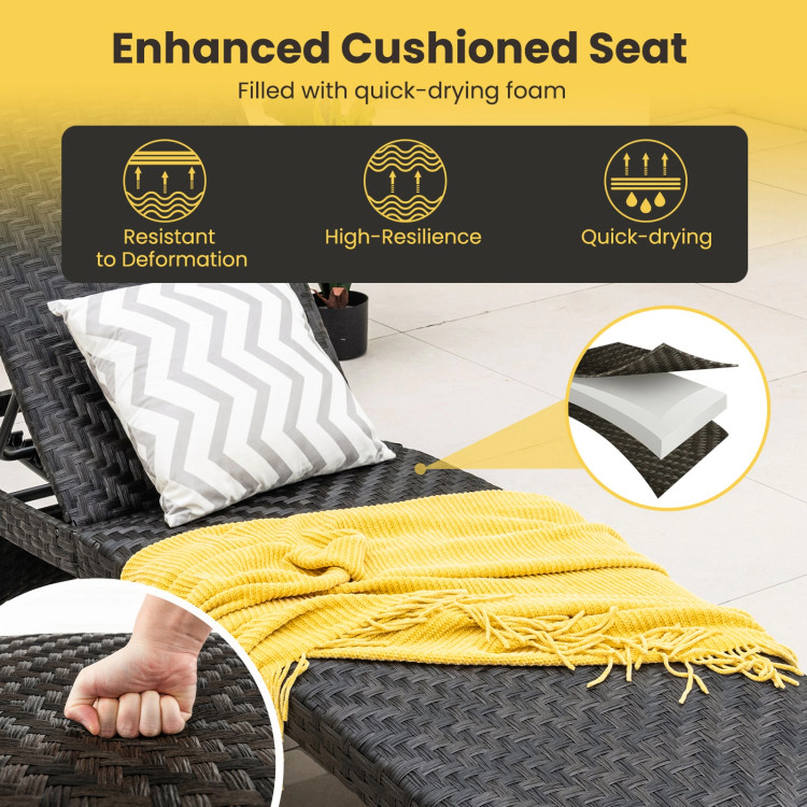 SUGIFT Set of 2 5-Level Quick Dry Foam Folding PE Rattan Patio Chaise Lounges 77-in x 24-in 330-lb Capacity Brown