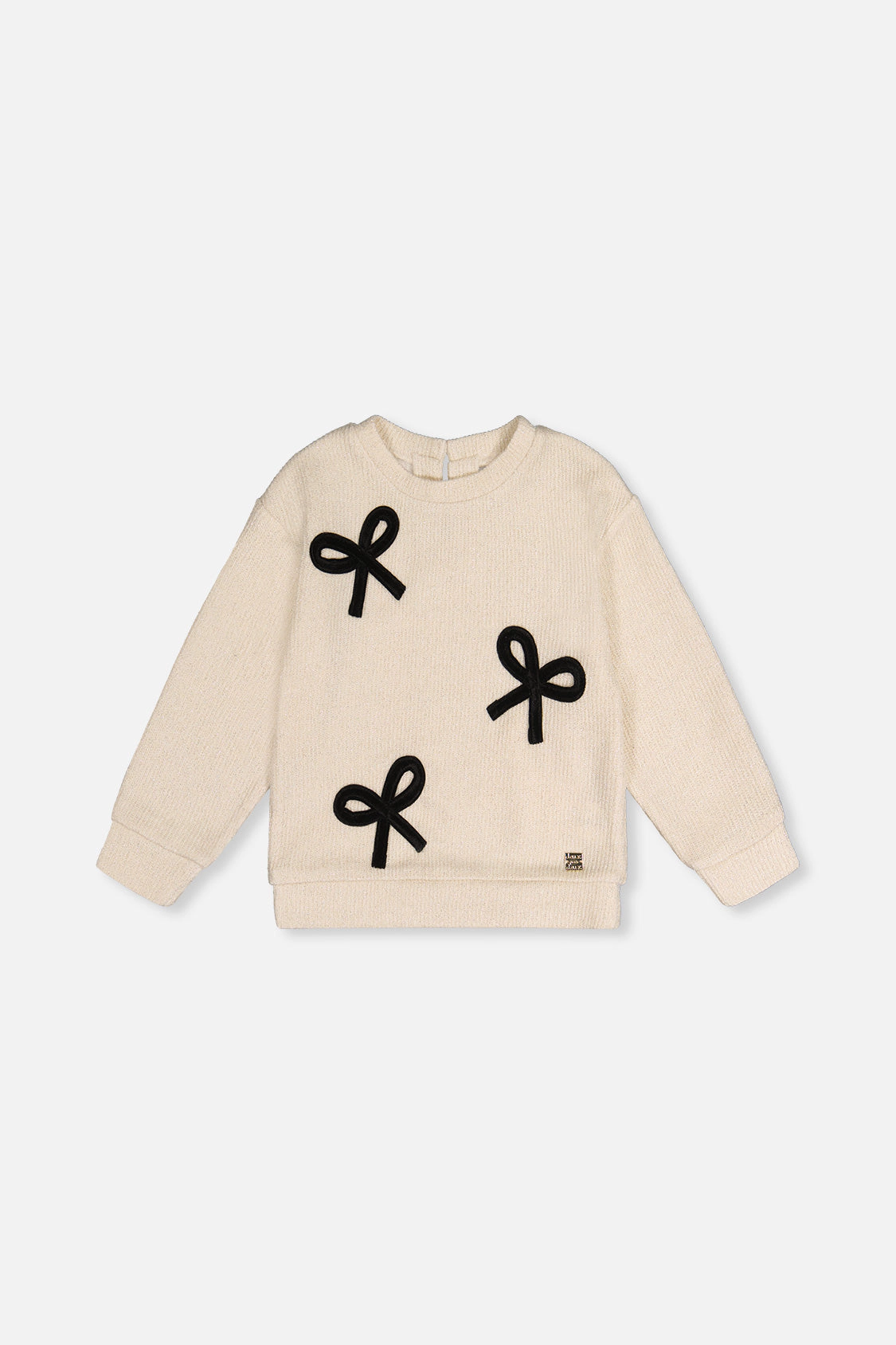 Deux par Girls Long Sleeve Knit Crewneck Sweatshirt with Oversized Velvet Bows