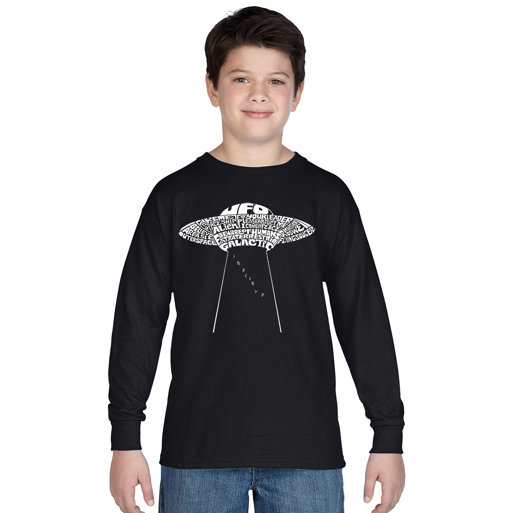 LA Pop Art Boys Long Sleeve T-Shirt -  Flying Saucer UFO