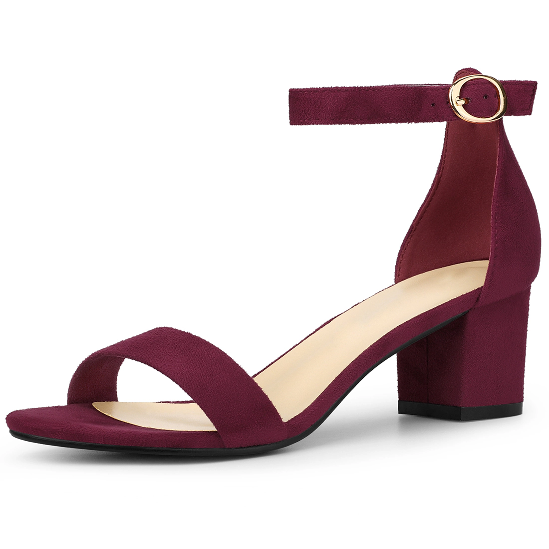 BLISSFUL STEP Women's Ankle Strap Open Toe Buckle Closure Chunky Heels Sandals
