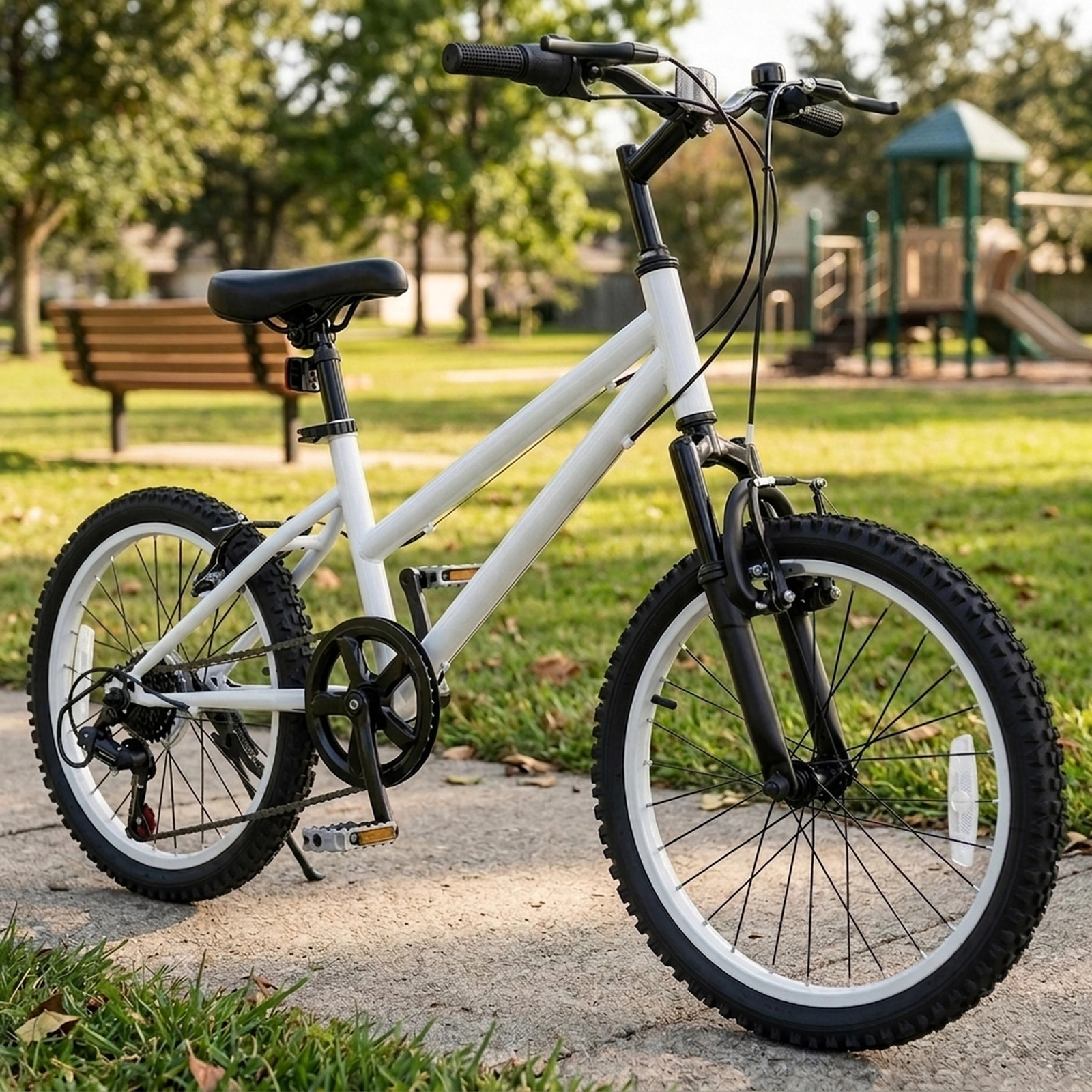 SUGIFT 7-Speed 20-Inch Kids Mountain Bike 220-lb Capacity Adjustable Seat and Handlebar White Black Blue