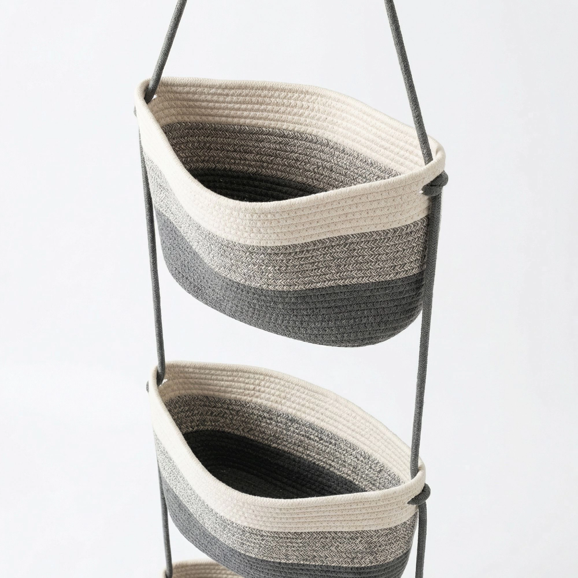 Alilang Unisex 3 Tier Hanging Storage Basket Cotton Rope Wall Organizer Neutral Space Saving
