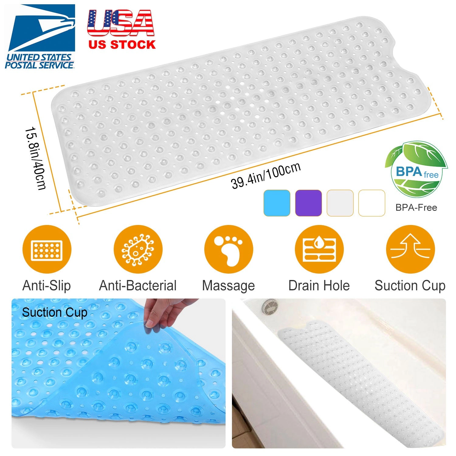 GBruno Non-Slip Massage Bath Tub Mat With Suction Cups