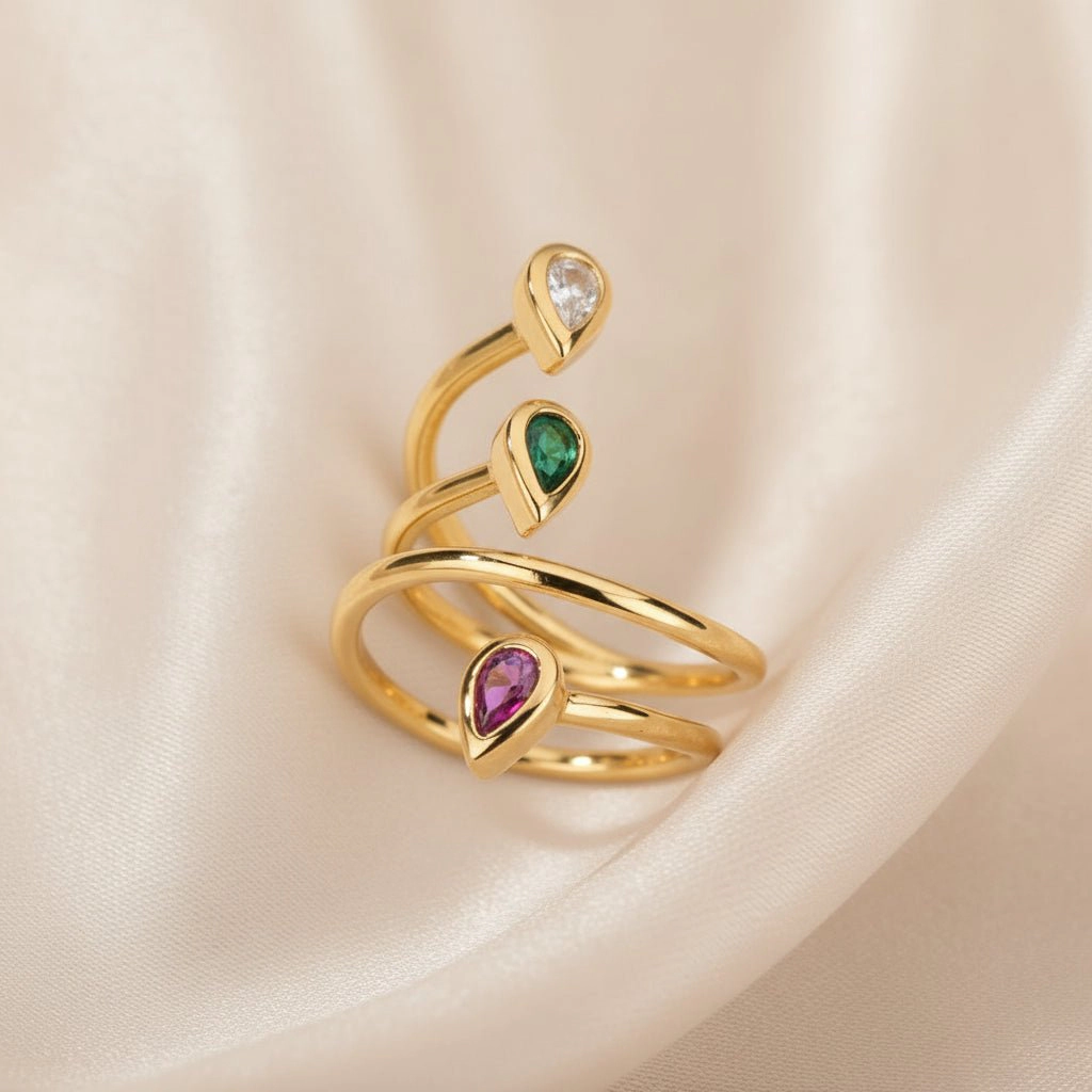 DressAtR Women's Multi Layer Zircon Gold Plated Open Ring
