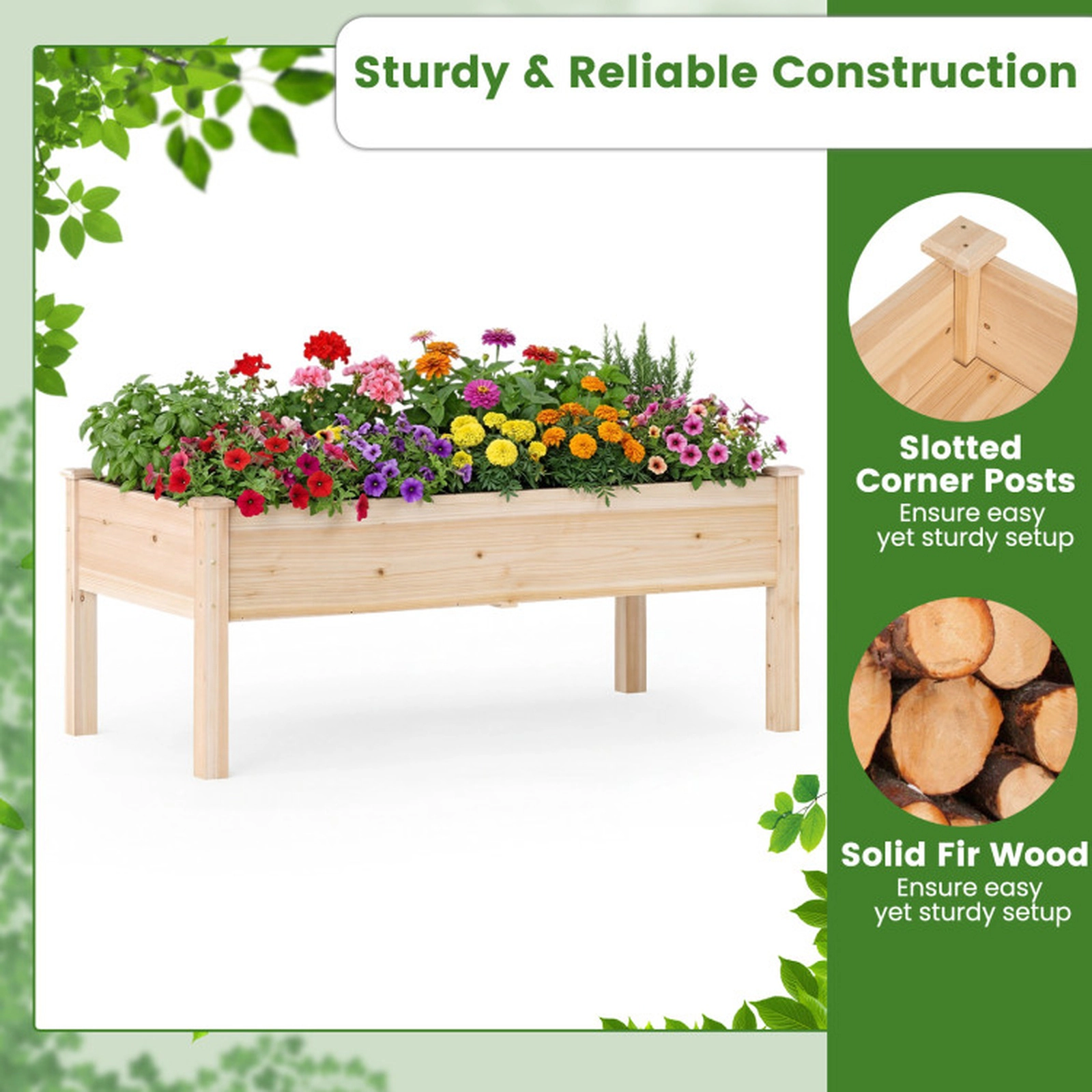 SUGIFT Wooden Raised Garden Bed with Legs Elevated Planter Box 48-in Frame Natural Fir Wood