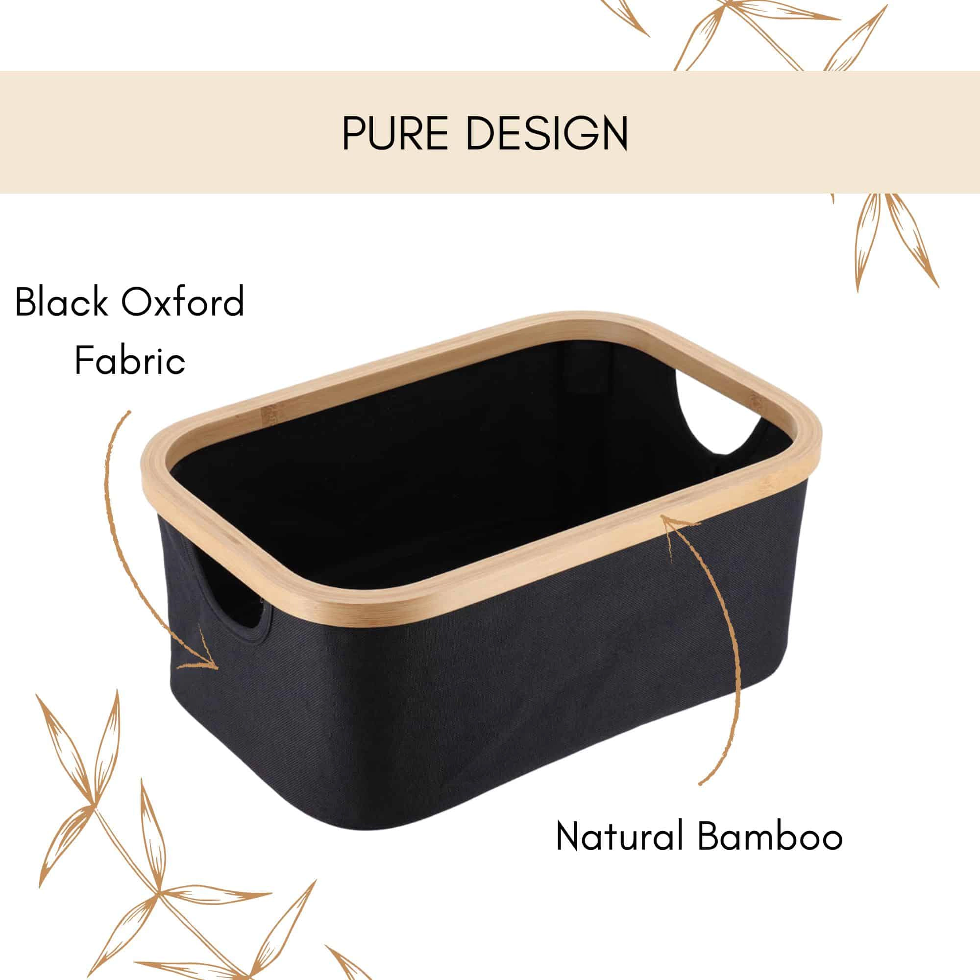 Evideco French Home Goods Black Bamboo-Frame Foldable Storage Basket 15 x 10 x 6 in
