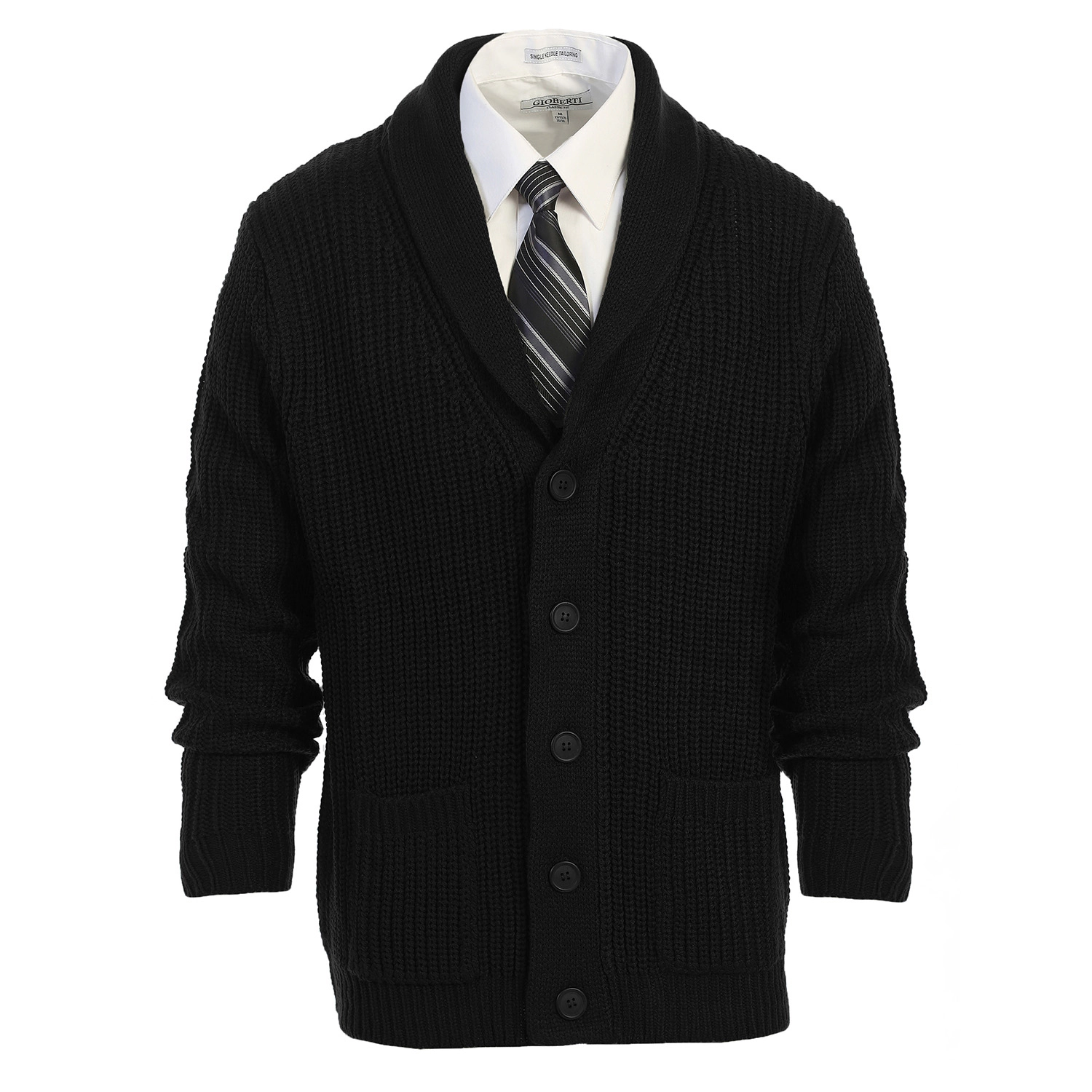 Gioberti Men's Heavy Weight Shawl Collar Knitted Regular Fit Cardigan With Faux Suede Elbow Patch