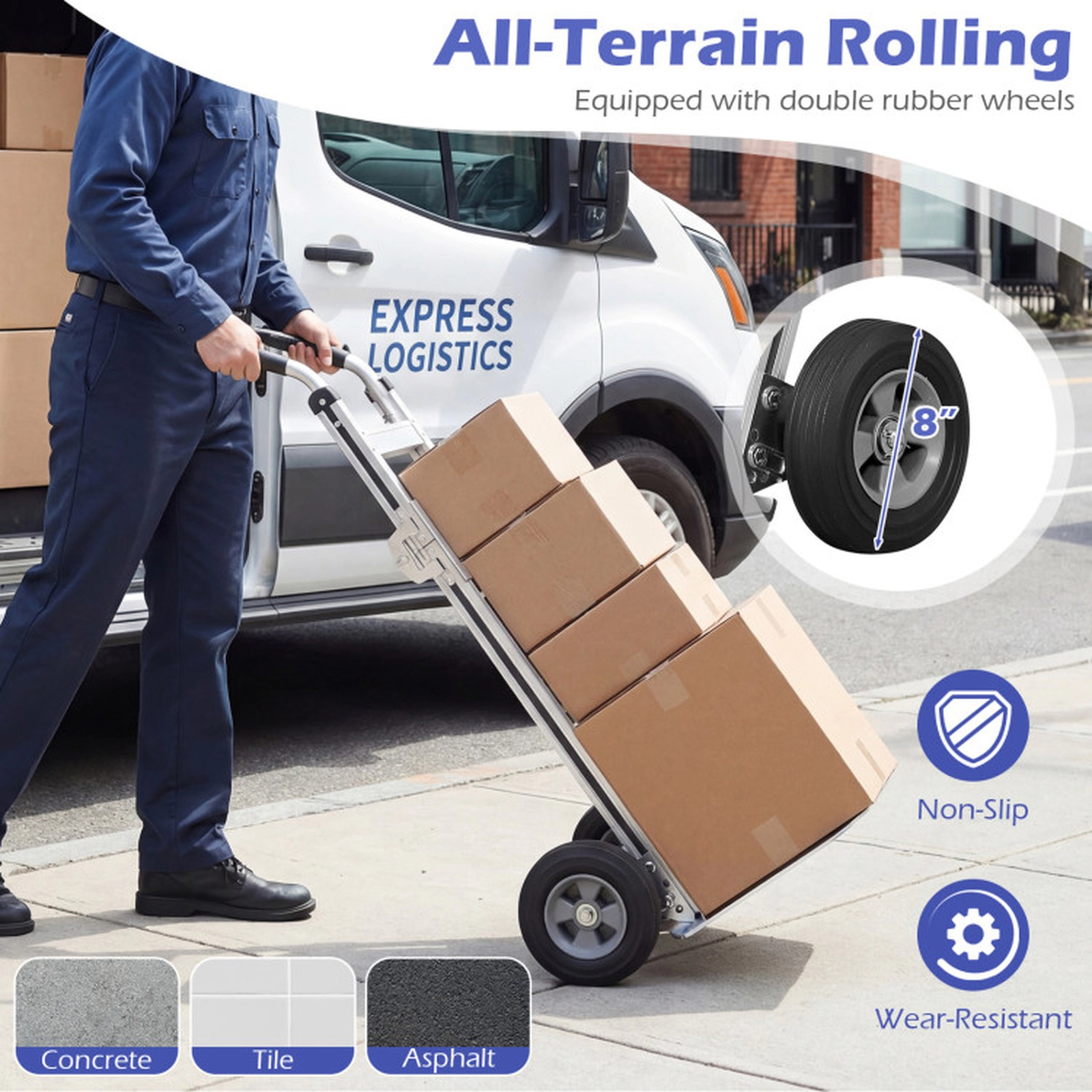 SUGIFT Folding Hand Truck Dolly Cart 600-lb Capacity with 14 x 10 in Base Plate and 8-in Wheels Silver and Black