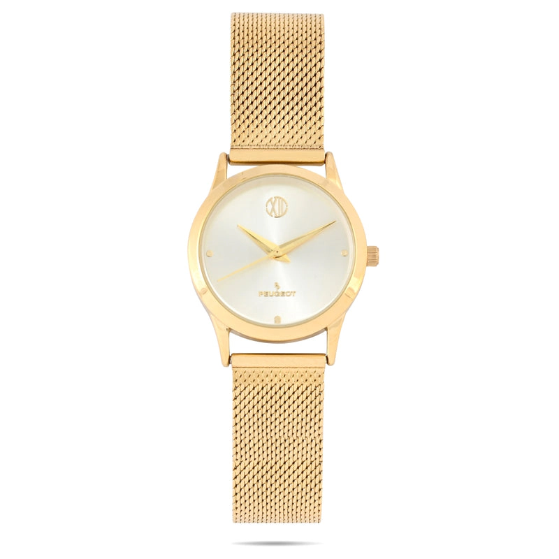 Peugeot Women's 30mm Wafer Slim Gold Plated Case Watch Champagne Dial with Mesh Band