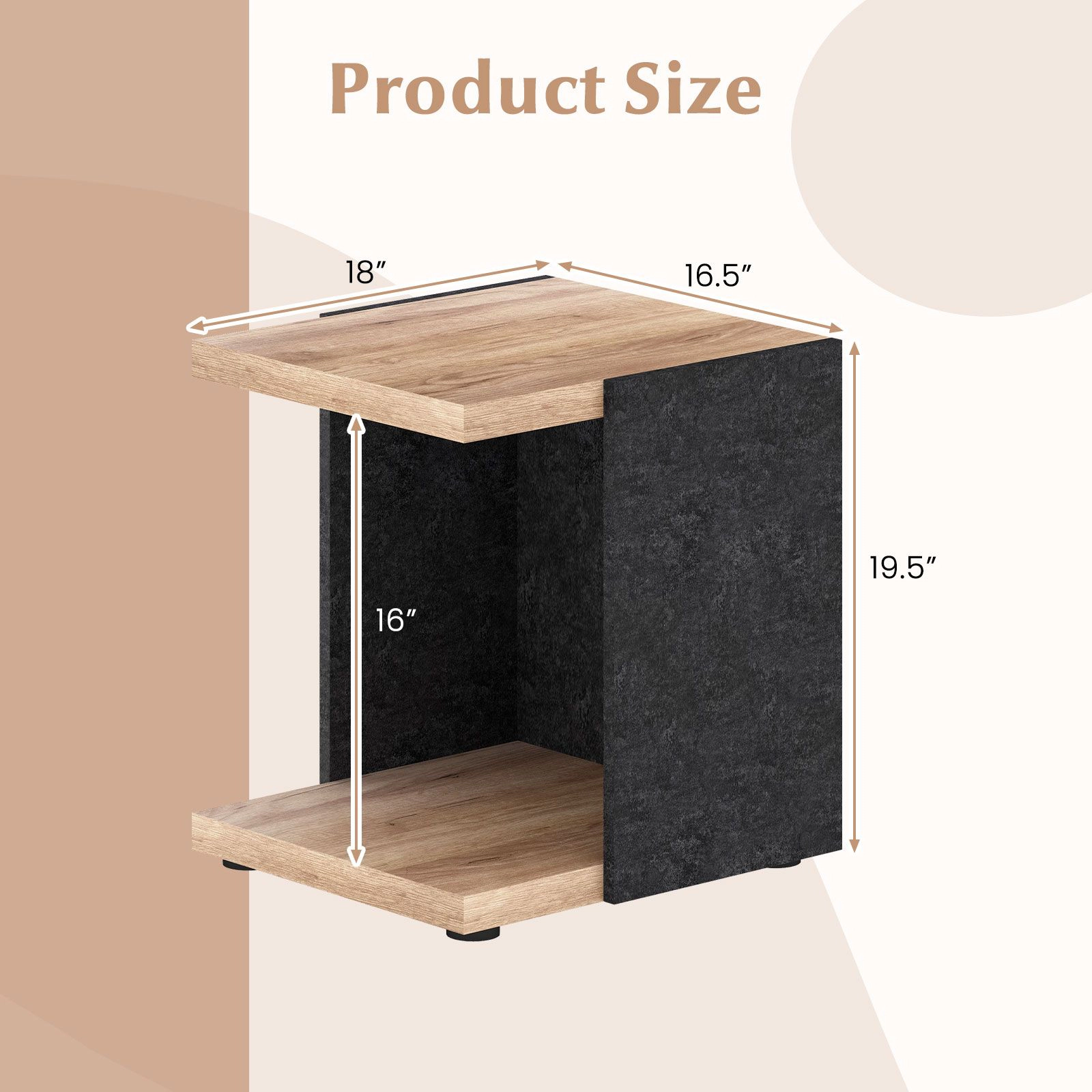 SlickBlue Mid Century 2-Tier Side Table with Oak and Black Finish