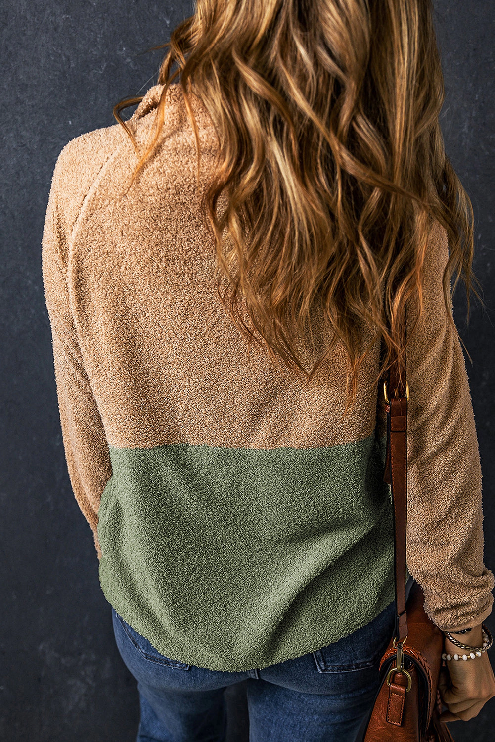 Threaded Pear Women's Melissa Two Tones Color Block Half Zip Fleece Sweatshirt