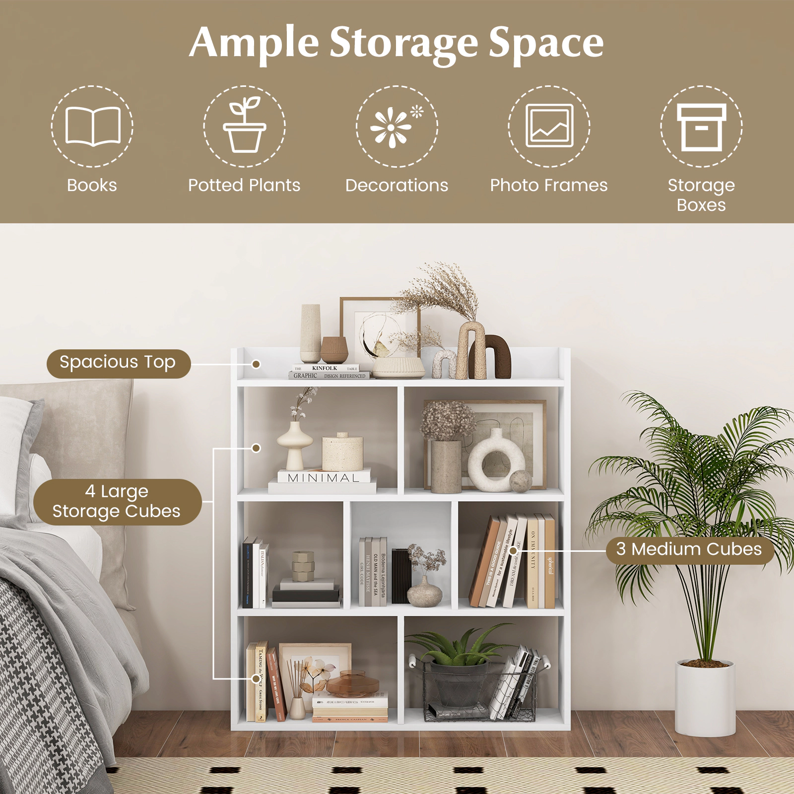 LJG 7 Cubes Open-Back Bookshelf with Anti-Toppling Devices
