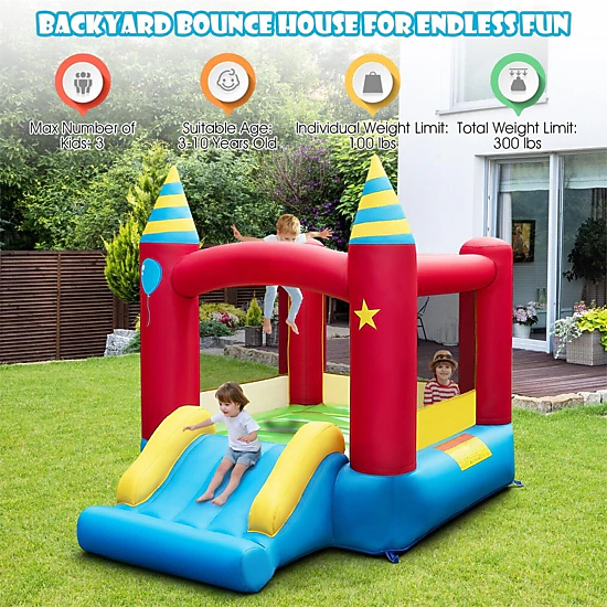 SUGIFT Inflatable Bounce Castle with Slide 81-in Tall Frame 200-lb Total Capacity Ages 3-12 Excluded Blower