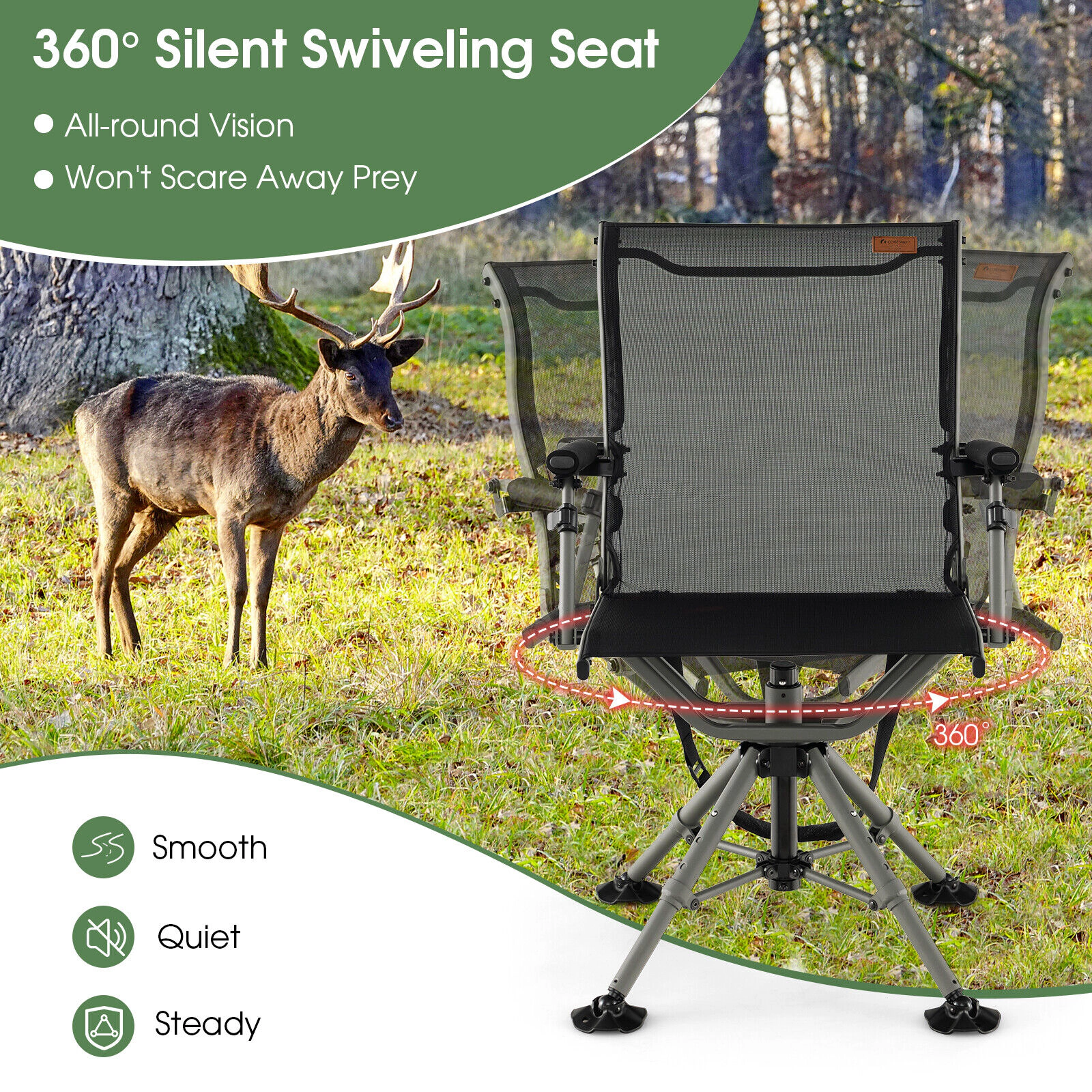 LJG 360 Degree Silent Swivel Hunting Chair
