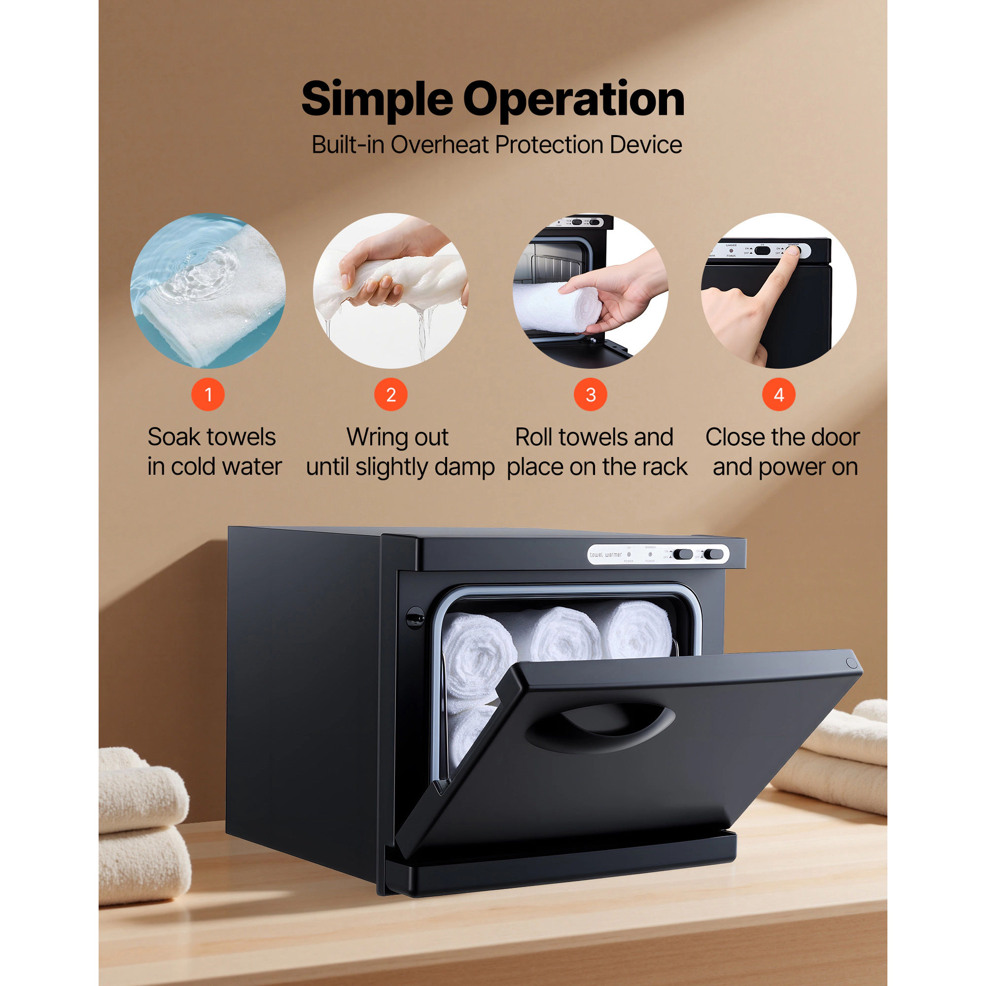HONGGE Hot Towel Warmer Small Towel Warmer Cabinet with Clip & Stainless Steel Rack Holds up Towels Portable All-Round