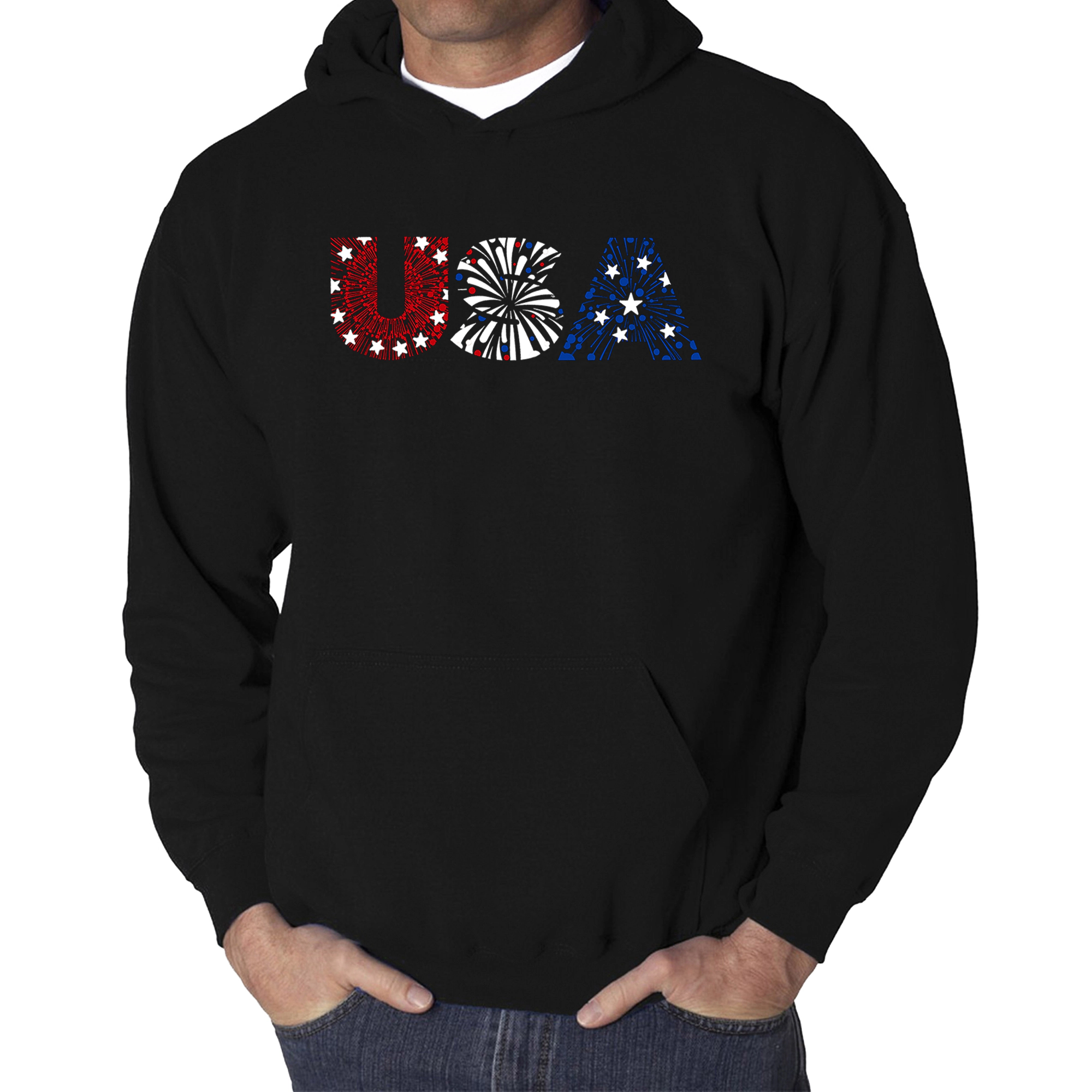 LA Pop Art Usa Fireworks - Men's Word Hooded Sweatshirt
