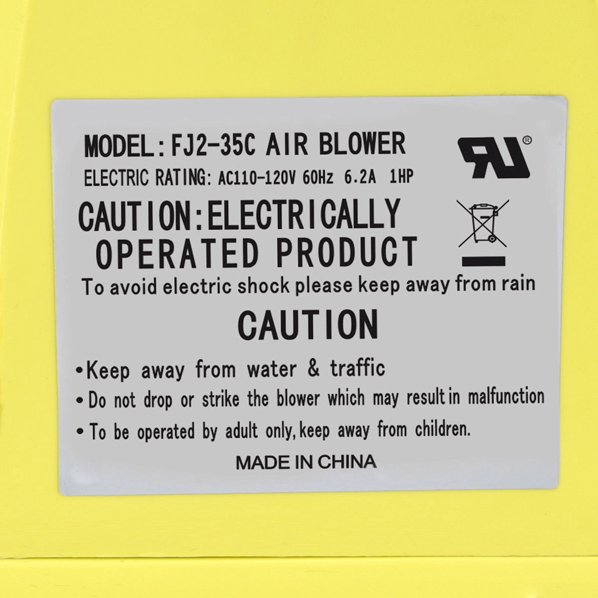 SUGIFT 735 W 1.0 HP Air Blower Pump Fan for Inflatable Bounce House 34600 CFM 4.25-in Air Outlet High-Grade PE Yellow
