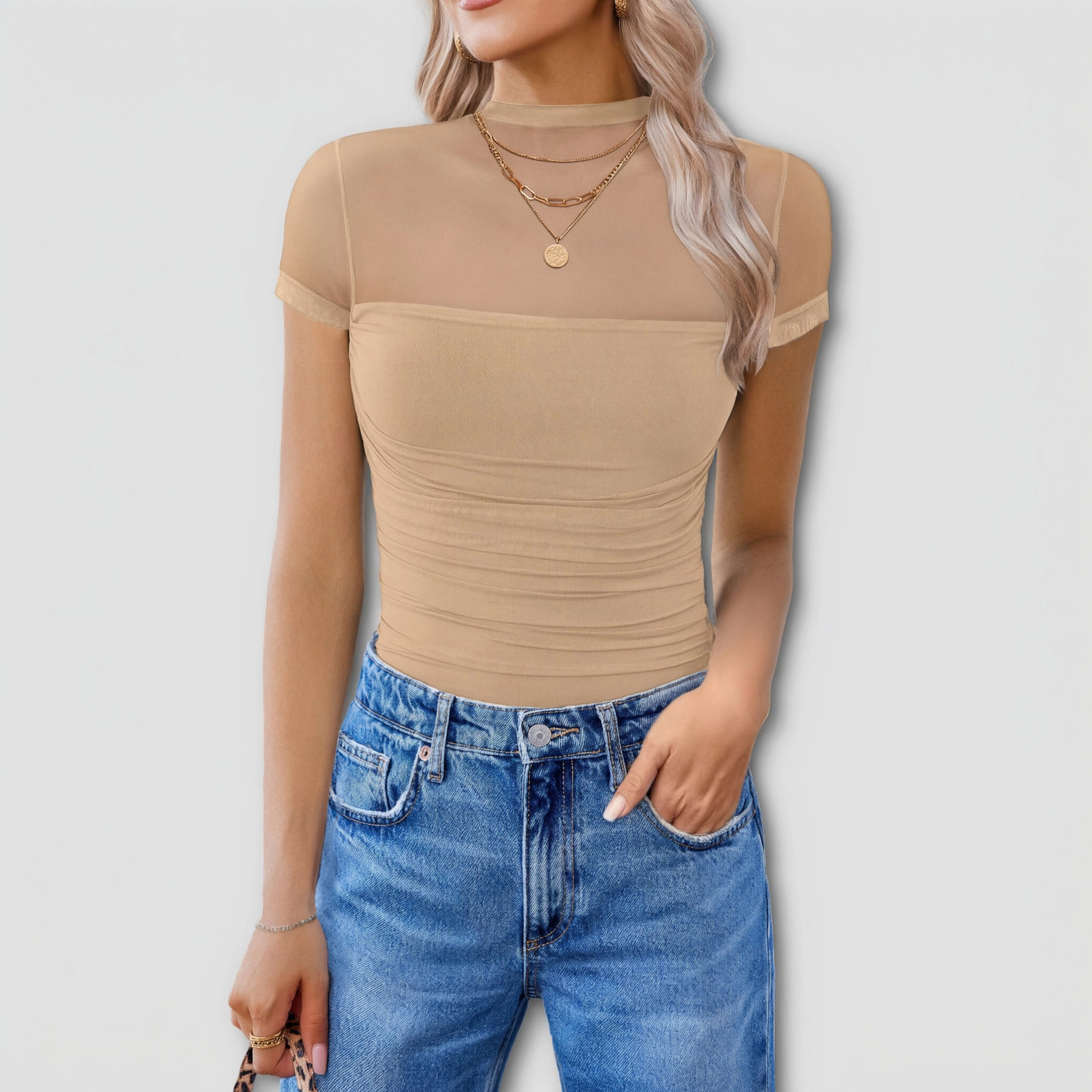 Avidlove Women's Short Sleeve Turtle Neck Mesh Bodysuit
