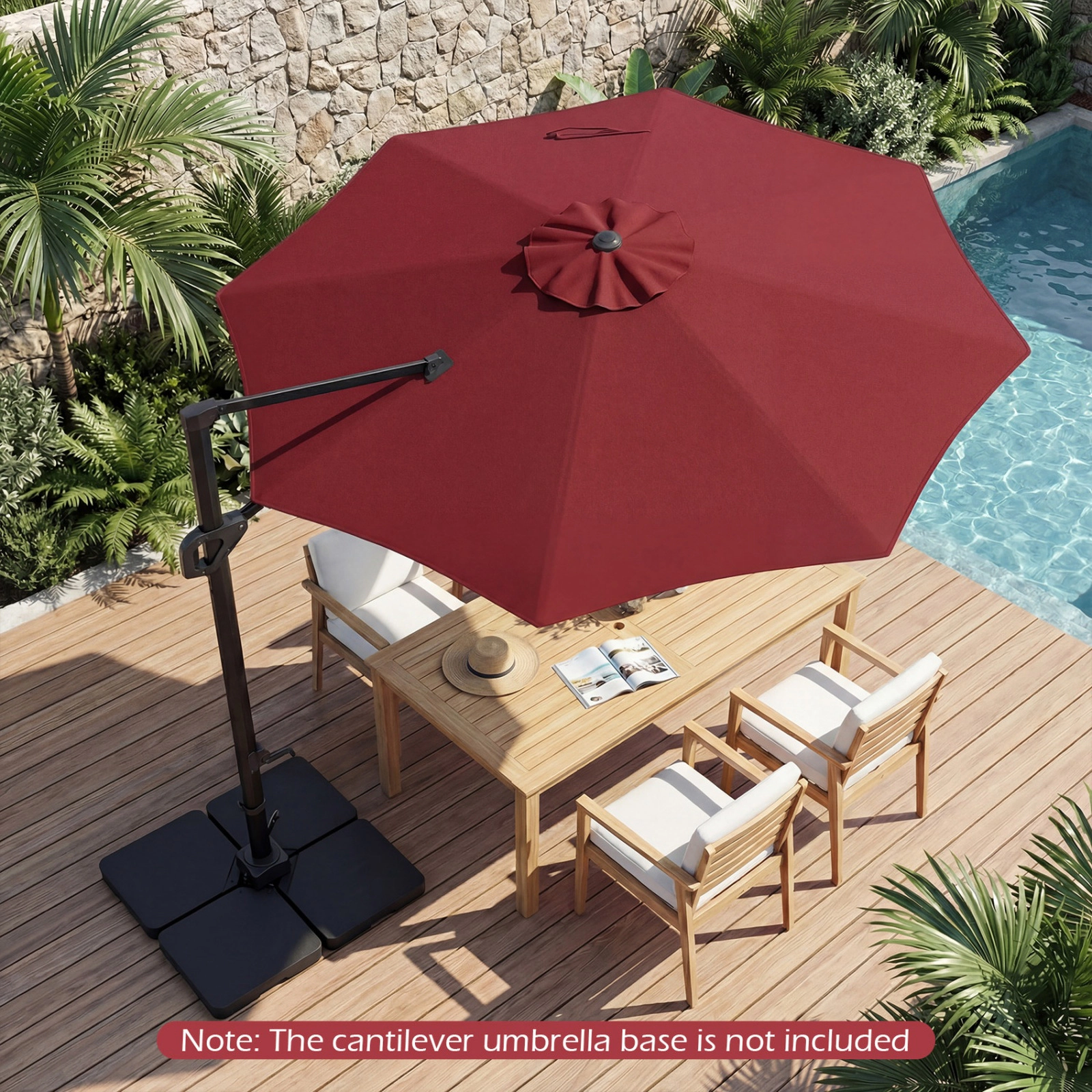 SUGIFT 10 ft Wine Cantilever Patio Umbrella, 360° Rotation, Push-Button Tilt, Crank Lift