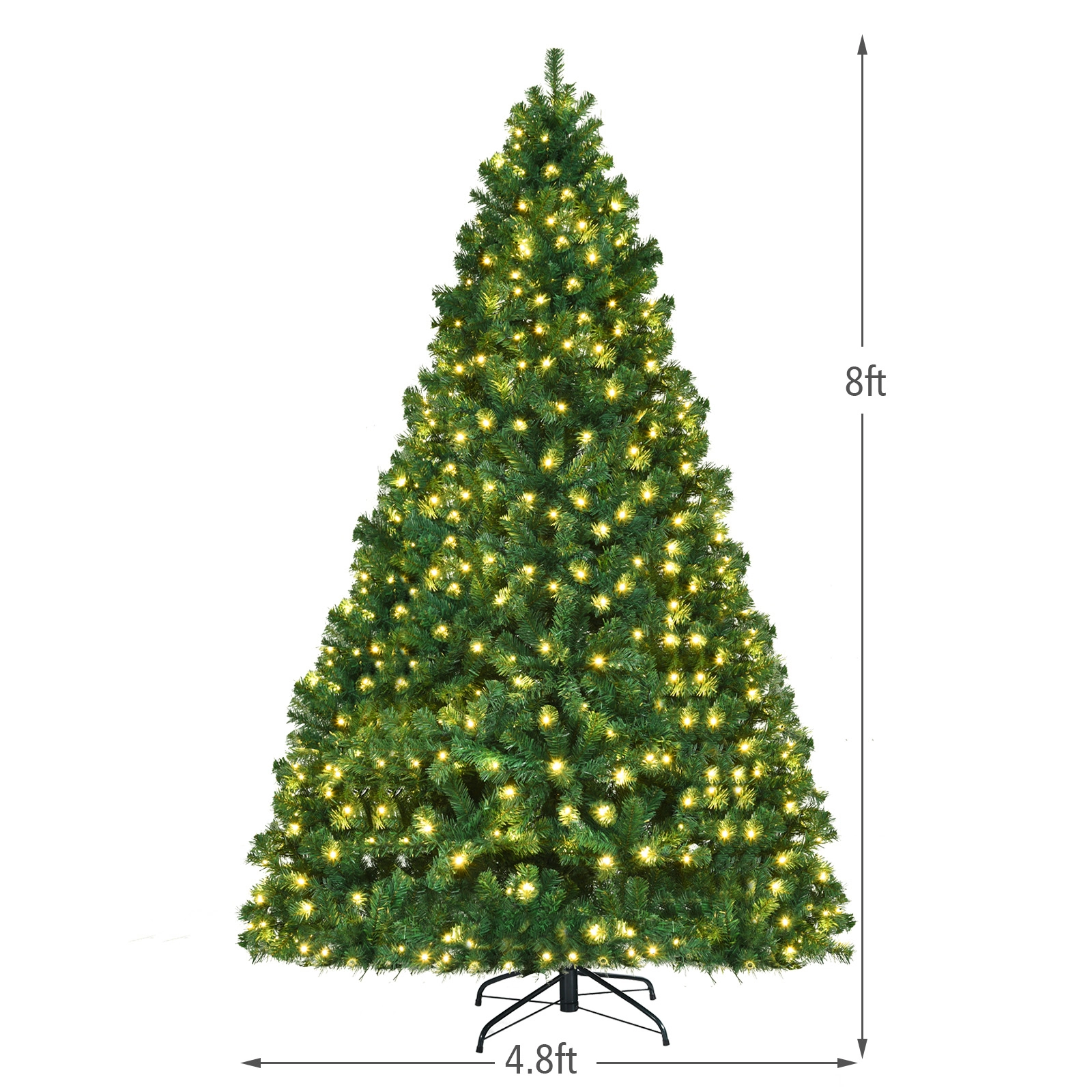 SUGIFT Green PVC Pre-Lit Artificial Christmas Tree with LED Lights and Metal Stand