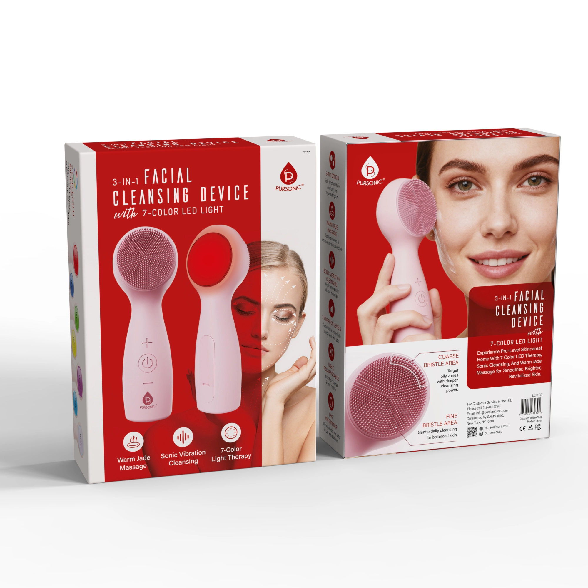 Pursonic Women’s 3-in-1 Sonic Facial Cleanser with Heated Jade & 7-Color LED Light Therapy Radiance Device