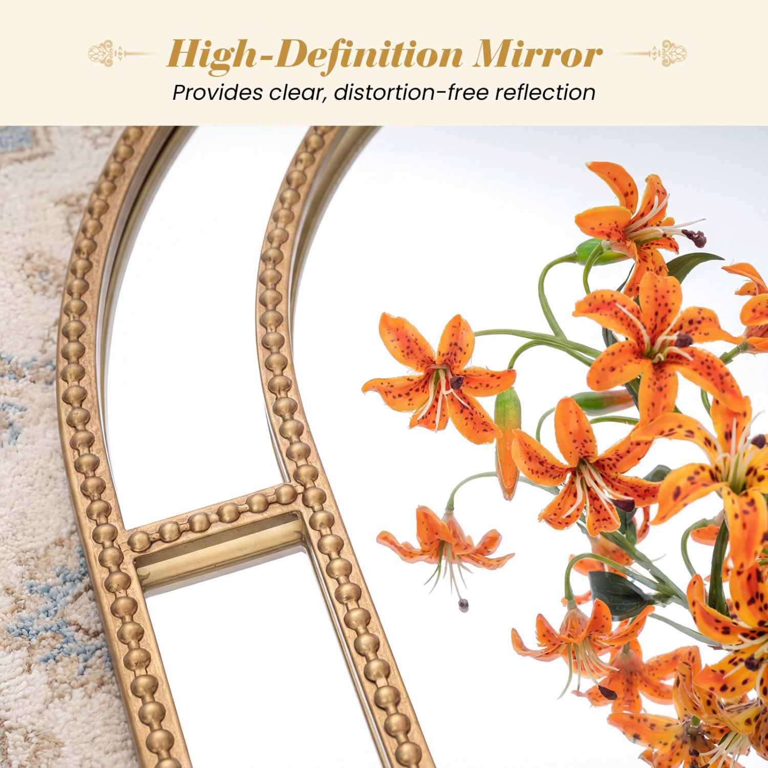 Slickblue 36 x 24 Inch Wall Mounted Beaded Frame Mirror Decorative Vanity Bathroom Bedroom Mirror