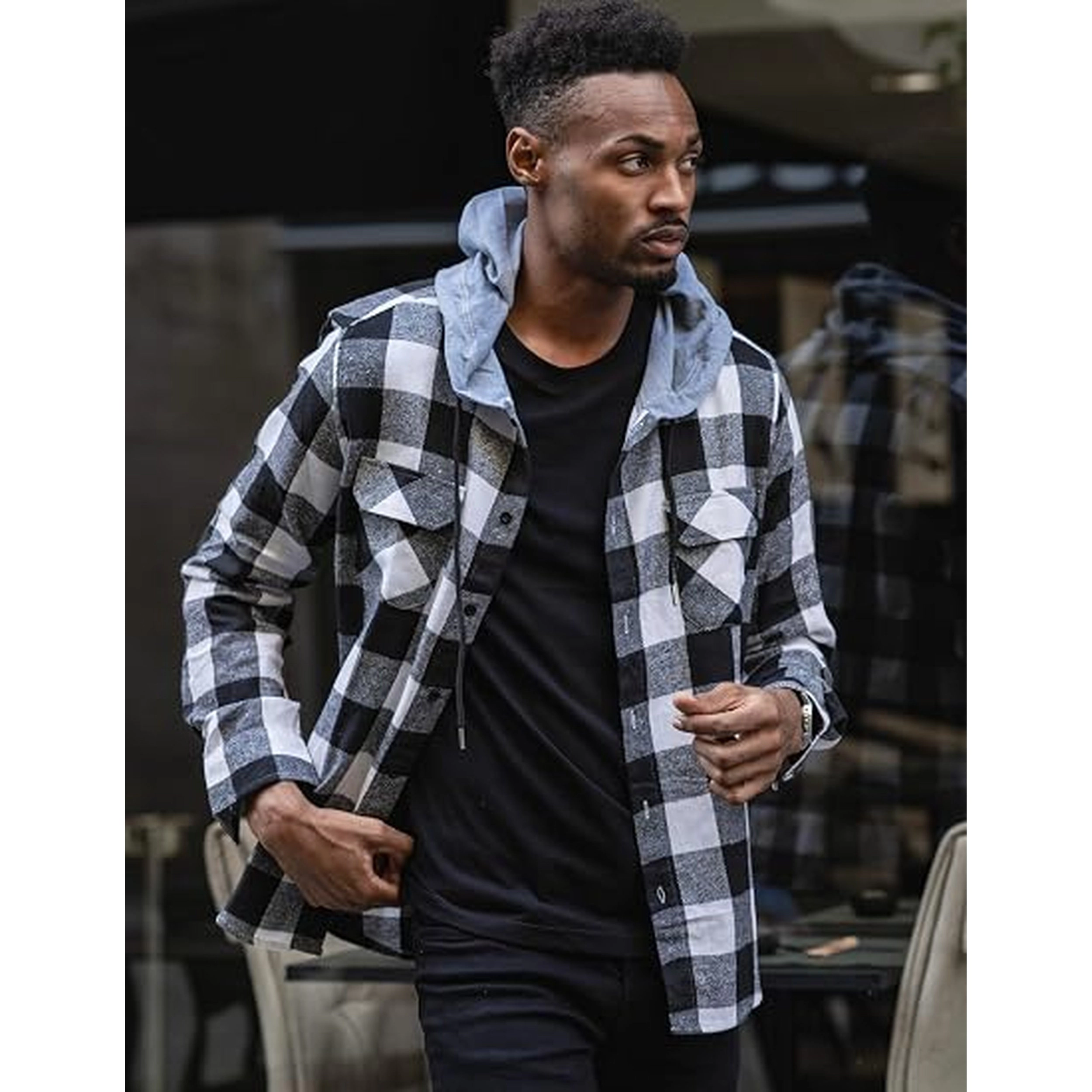 COOFANDY Men's Regular Fit Hooded Long Sleeve Flannel Shirt