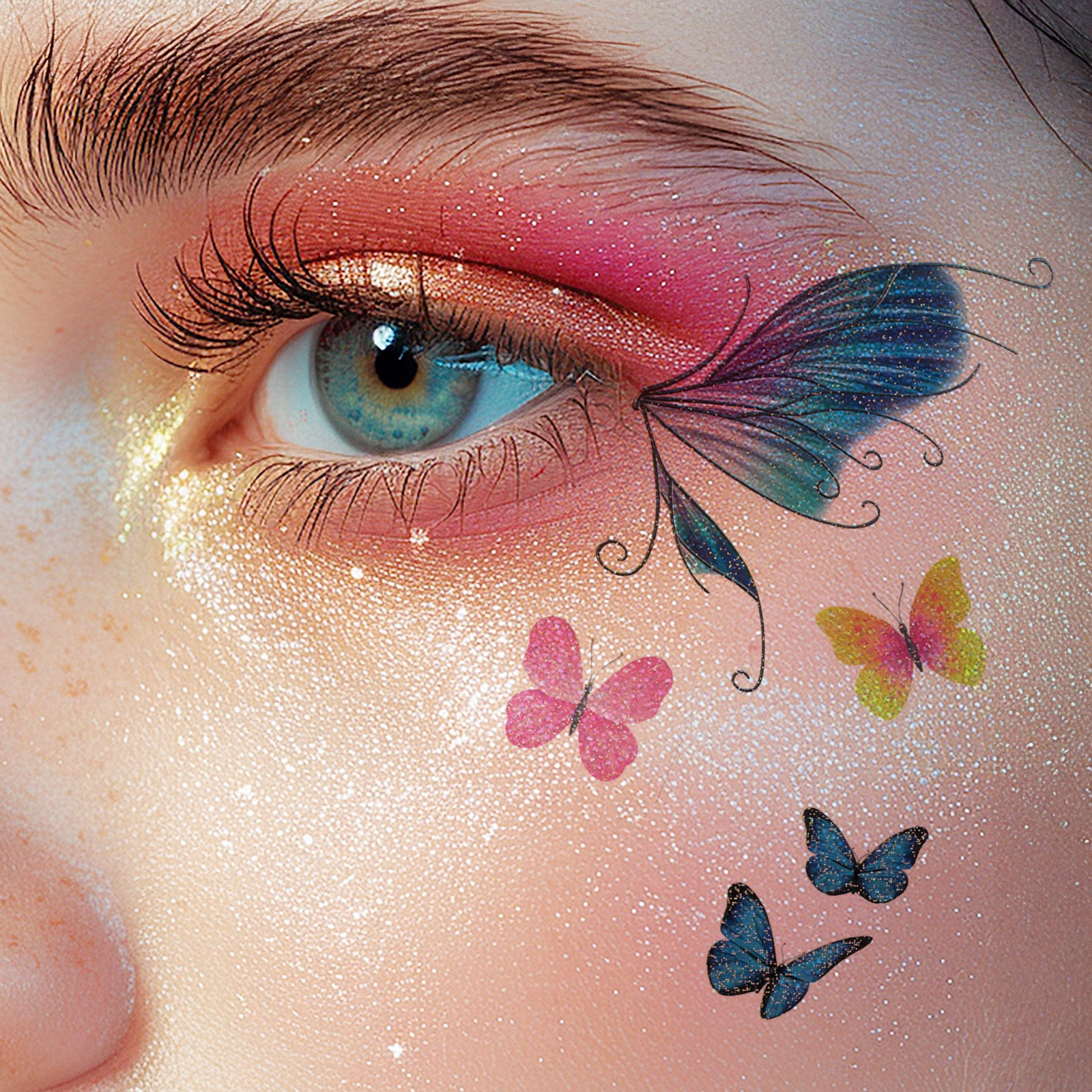 Wrapables Waterproof Glitter Butterfly Wings and Fairy Design Temporary Tattoos for Women (12 Sheets)