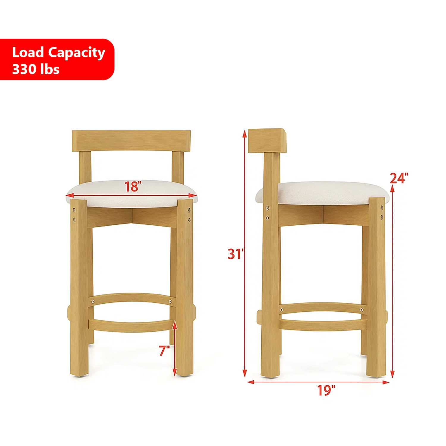 Hivvago 24-Inch Teddy Velvet Counter Stools with Backrest and Built-In Footrest