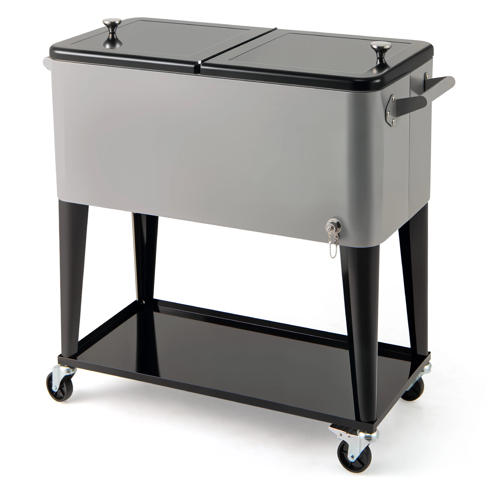 SUGIFT 80-qt Gray Rolling Cooler Cart Ice Chest with Bottom Storage Shelf Bottle Opener and Cap Catcher