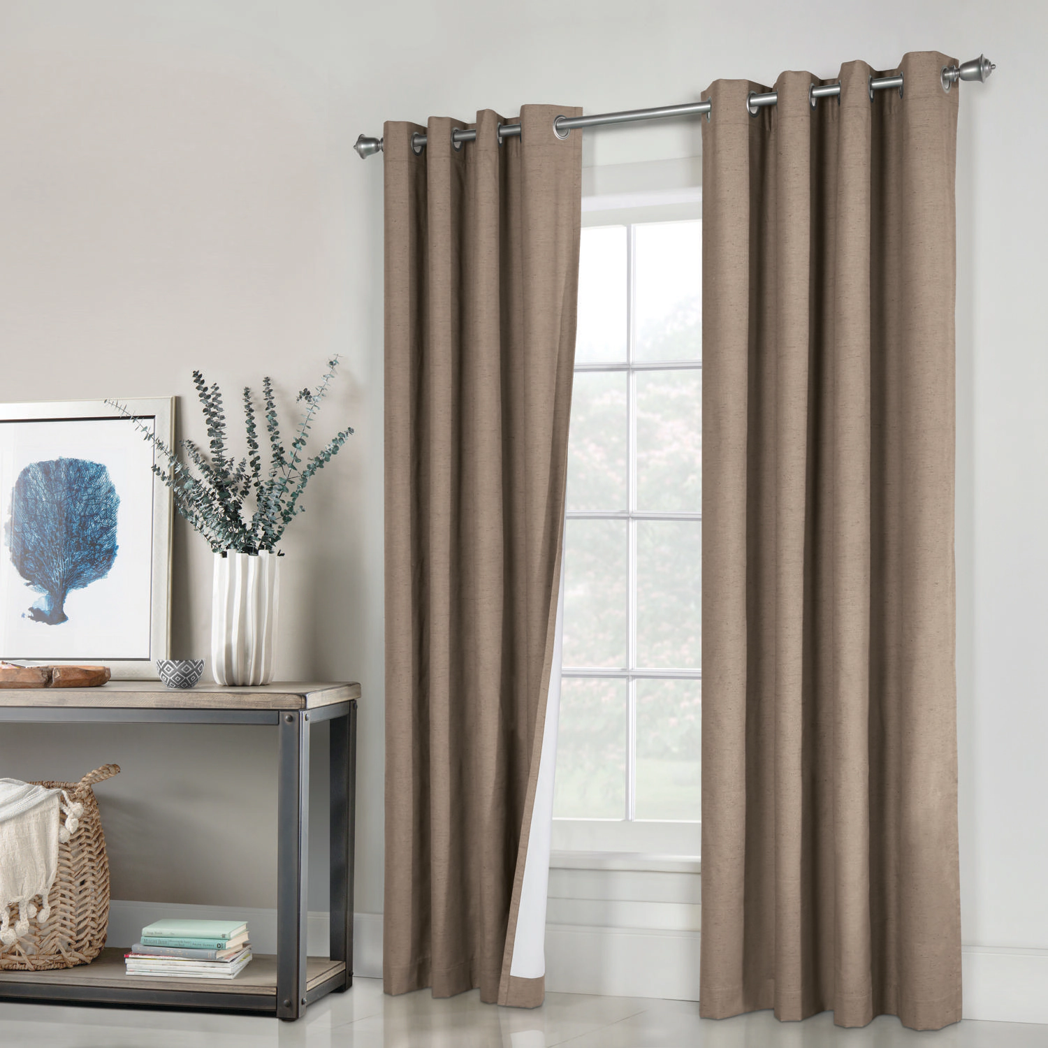 Thermaplus Ventura Blackout UV Protection Grommet Curtain Panel Pair for Windows Each 52" x 95" Pebble