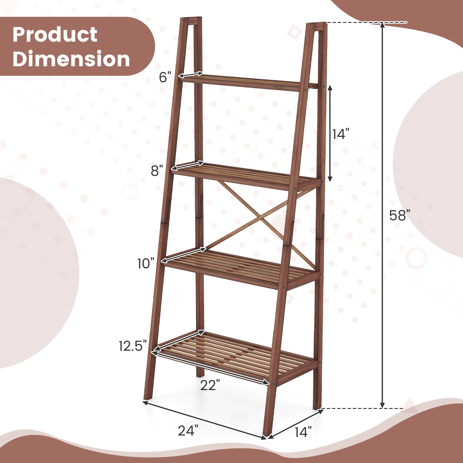 SUGIFT 4-Tier 58-in Tall Freestanding Bamboo Ladder Shelf Bookshelf with Storage Rack and Plant Stand