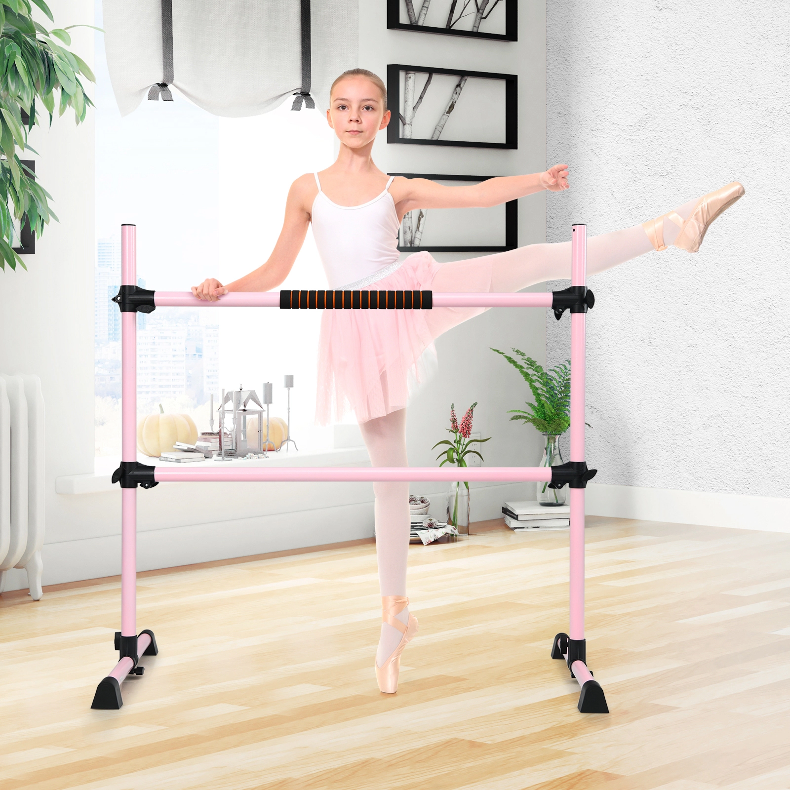 SUGIFT Pink 4-ft Portable Double Ballet Barre with Adjustable Height 49-in W 28-in D 47-in H 220-lb User Capacity
