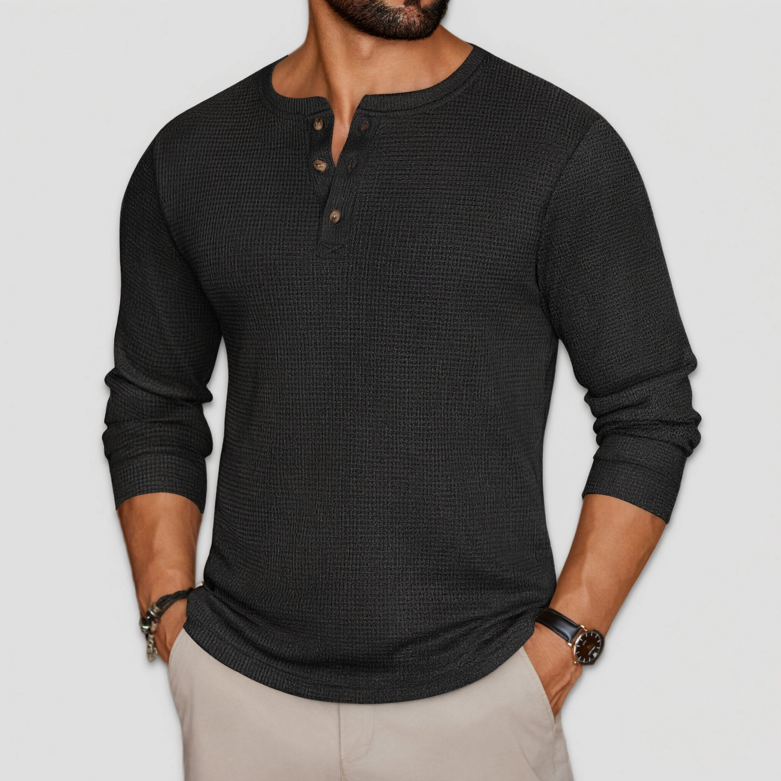 Ekouaer Mens Henley Long Sleeve Shirts Waffle T Shirt Lightweight Thermal Undershirts