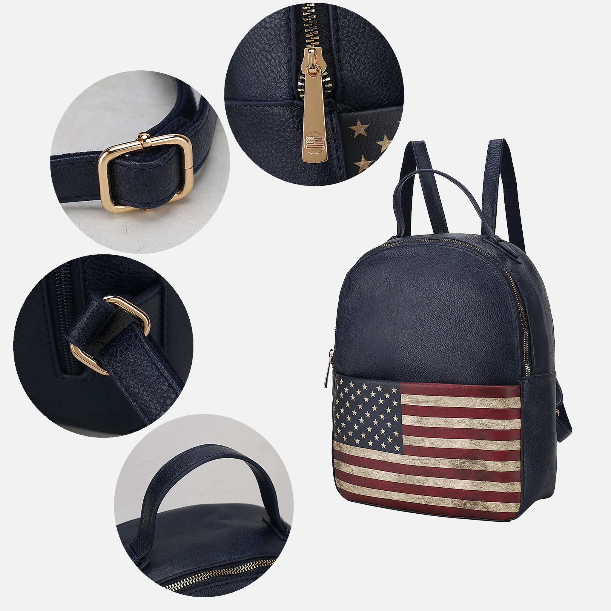 Mia K Collection Briella Vegan Leather Backpack, Patriotic Print, Gold-Tone Hardware
