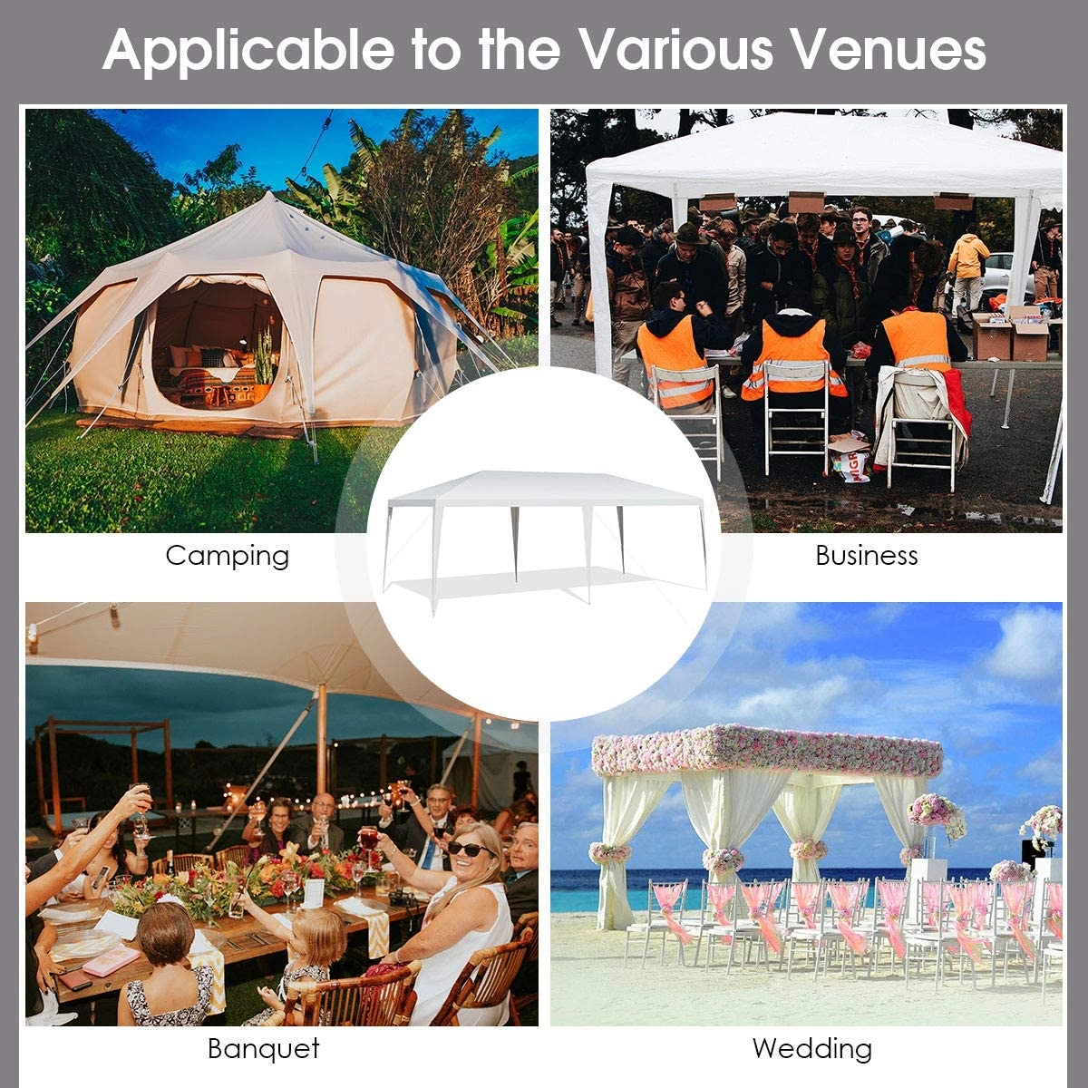Glintex 10 x 20-Foot PE Party Canopy with Powder-Coated Steel Frame, White