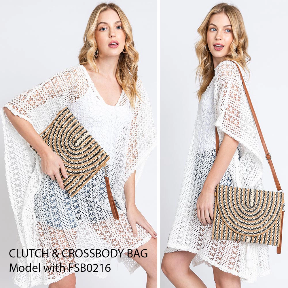 Fashnzfab Color Striped Two Tone Straw Clutch / Crossbody Bag