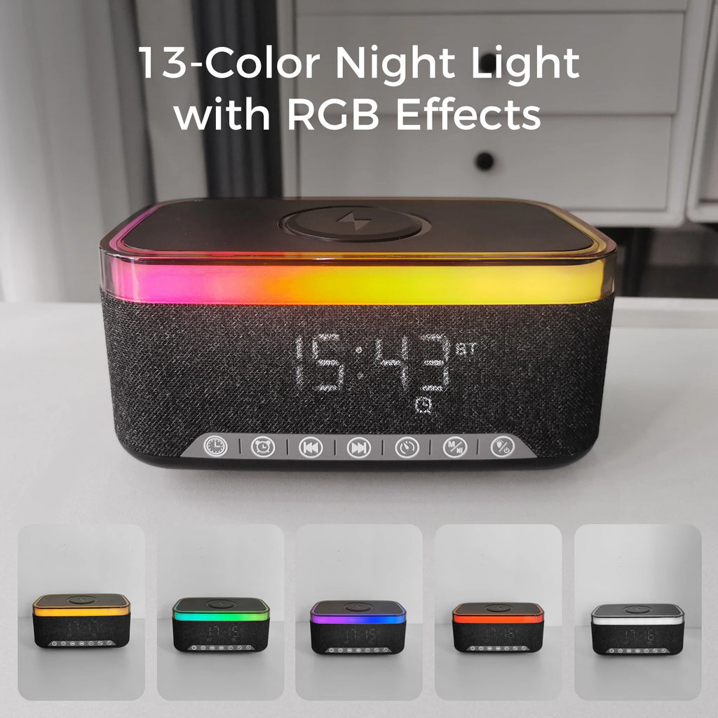 Alpha Digital Stereo, 10W, Alarm Clock, Wireless Charging, Light - Bluetooth Speaker