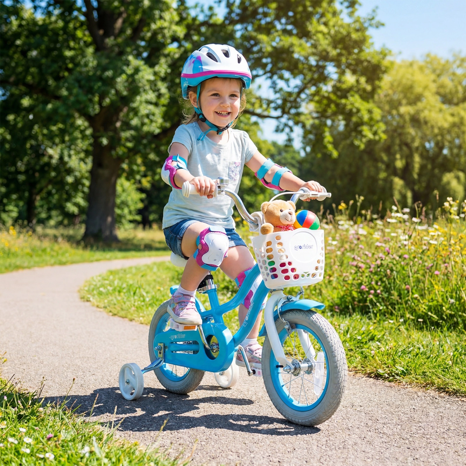 12-in Kids Bike Dual Brakes Ages 3-4 Blue Bicycle Training Wheels Removable Basket 110-lb Seat Capacity