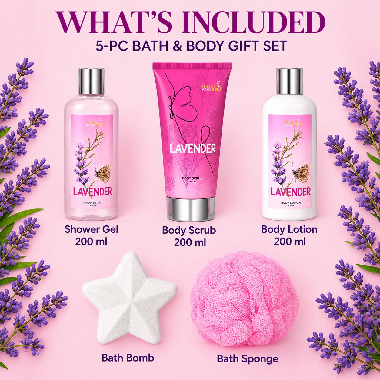 Freida and Joe Women Lavender Spa Gift Box Luxury Bath & Body Gift Set