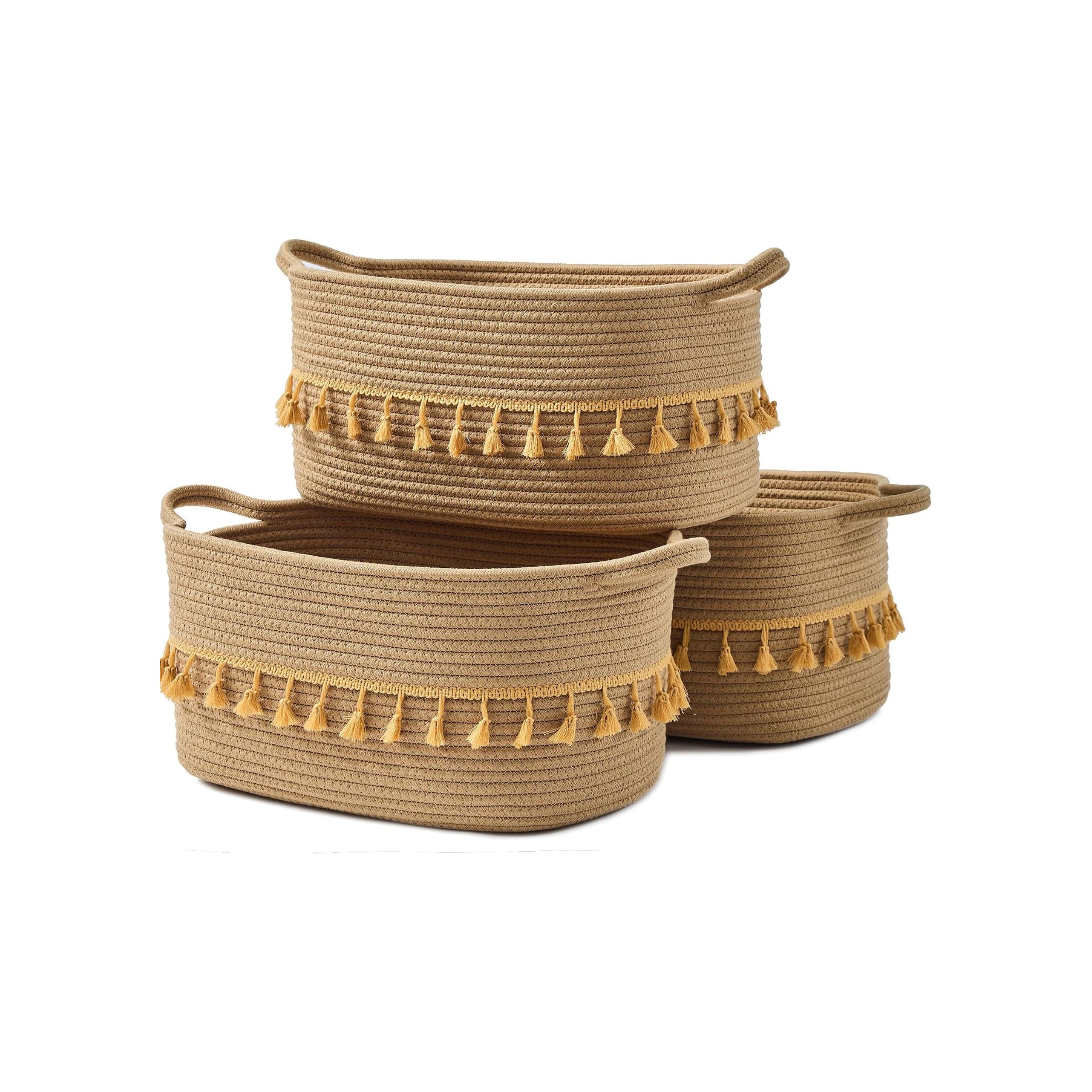 Stock Preferred Pack of 3 Boho Cotton Rope Woven Storage Baskets for Shelves