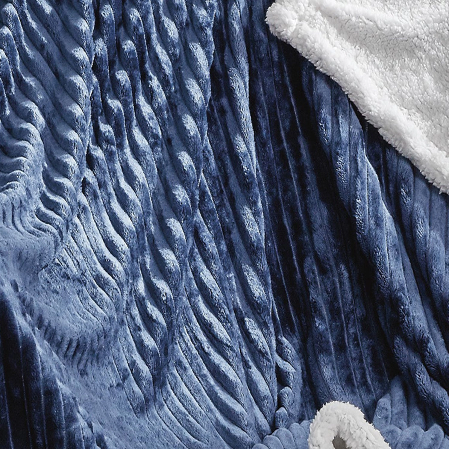 Plazatex Corduroy Faux Sherpa Reverse Throw Blanket - 50" x 60", Navy
