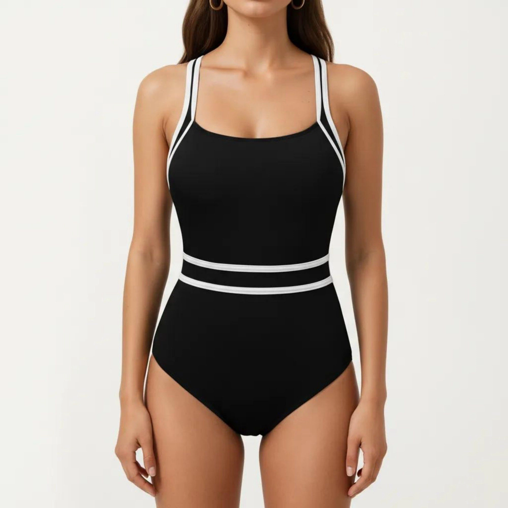 Anna-Kaci Women’s One Piece Swimsuit - Scoop Neckline, Contrast Trim and Waistband Detail