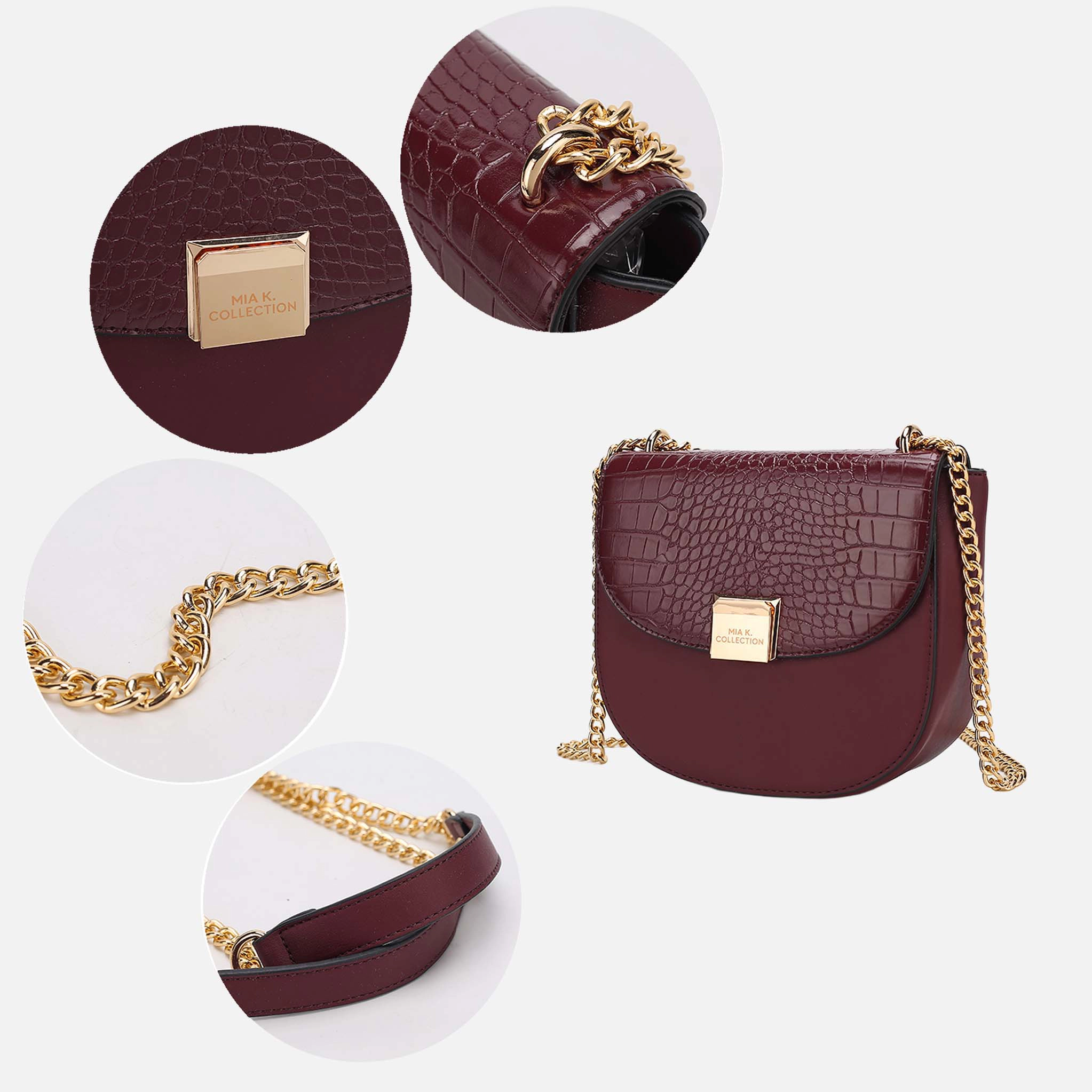 Mia K Collection Brooklyn Vegan Leather Shoulder Bag - Crocodile-Embossed Flap, Gold Chain Strap