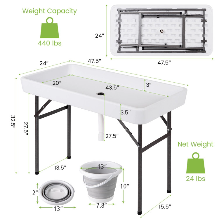 SUGIFT 4-Ft White Party Ice Folding Table with Ice Bucket 48-in W 24-in D 32.5-in H 440-lb Tabletop Capacity