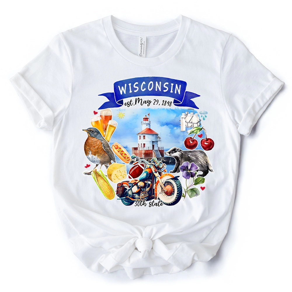 OrnamentallyYou Unisex Artistic Wisconsin State Themes And Landmarks T-Shirt