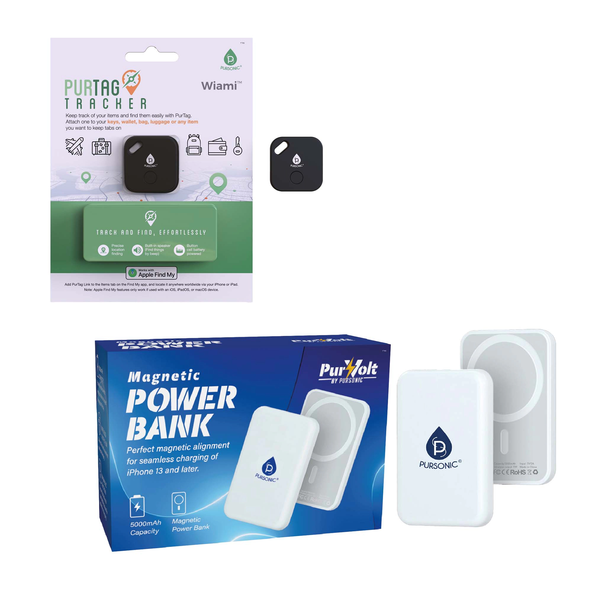 Pursonic Unisex Travel Tech Essentials Stay Charged & Never Lose Track Bundle