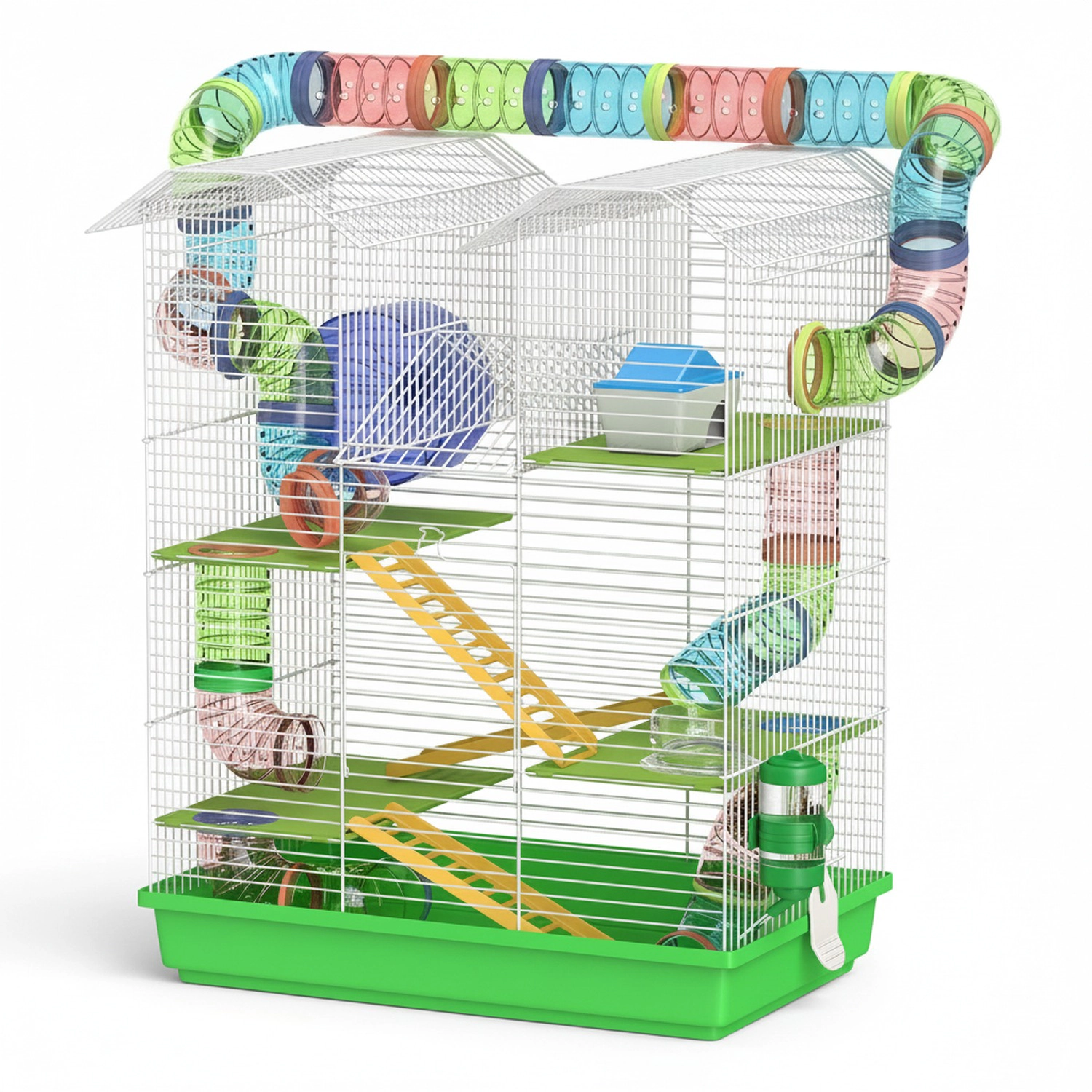 HONGGE 18.5" 5 Tier Hamster Cage with Tubes and Tunnels Small Animal Rat Gerbil Water Bottle Food Dish