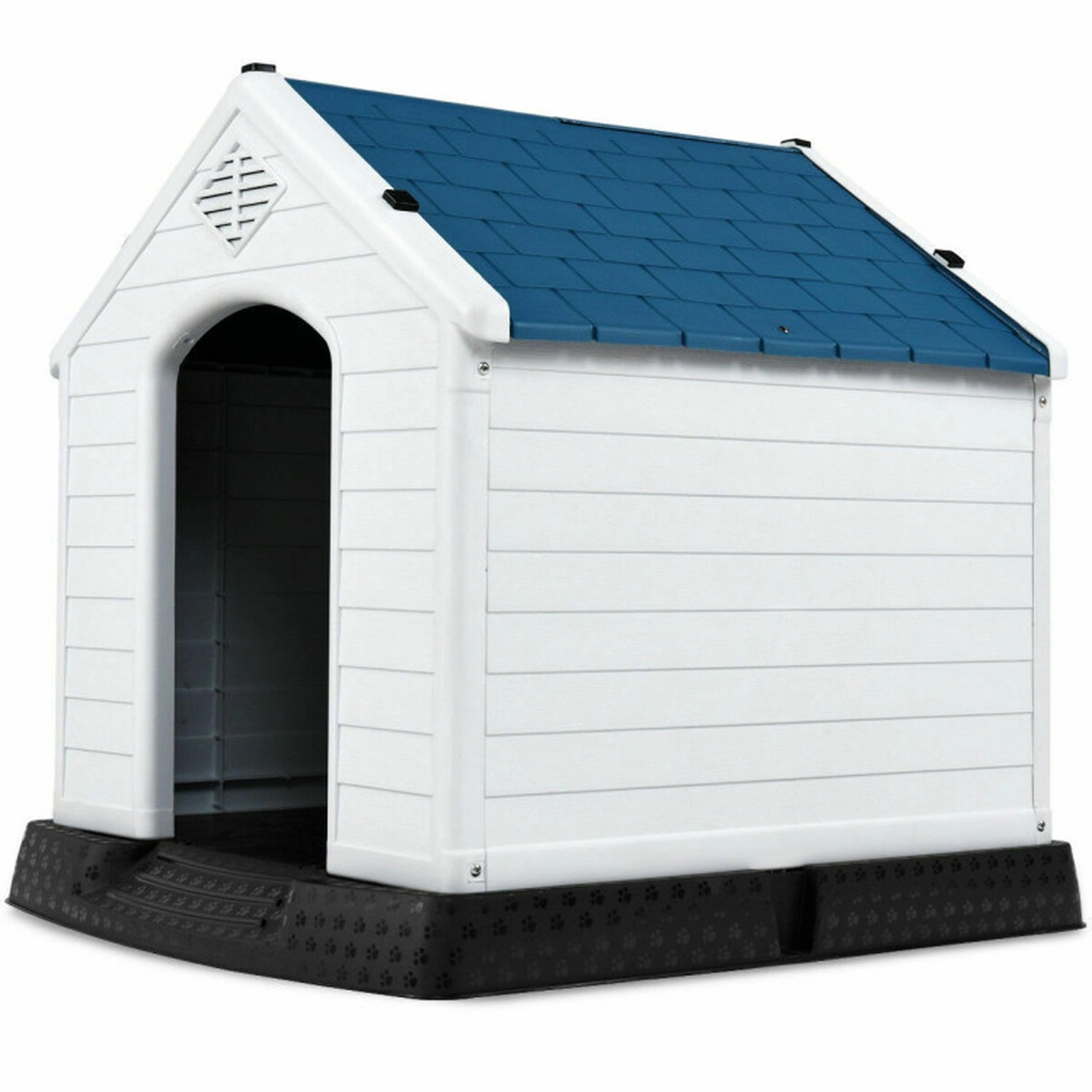 SUGIFT Blue and White Waterproof Plastic Dog House with Raised Floor and Vents 33.5-in W 30.5-in D 33-in H